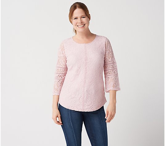 Isaac Mizrahi Live! Floral Lace Knit Top with Ladder Lace Details