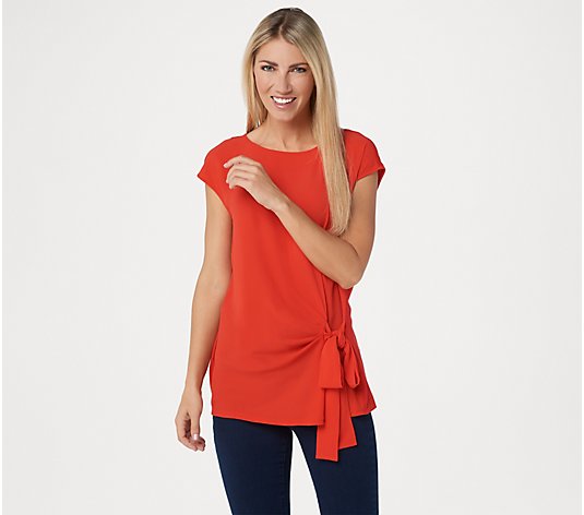 Vince Camuto Short Sleeve Soft Texture Mixed Media Top