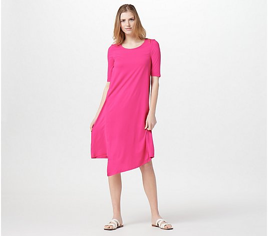 "As Is" Cuddl Duds Flexwear Elbow Sleeve Dress with Overlay Detail
