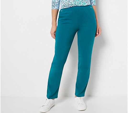 Sport Savvy French Terry Straight Leg Pant with Rivet Detail