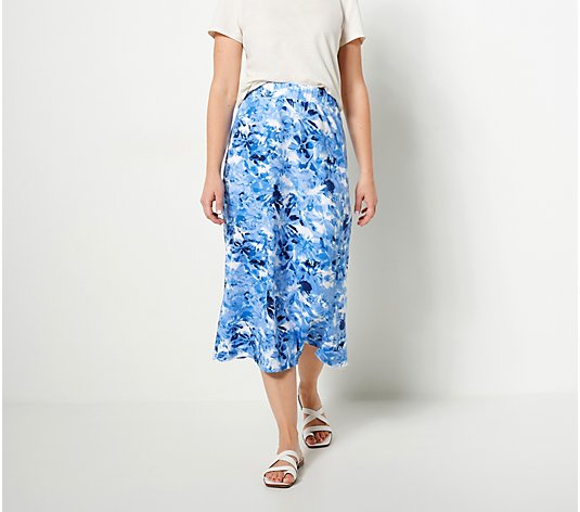 Denim & Co. Regular Floral Printed Jersey A-Line Midi Skirt