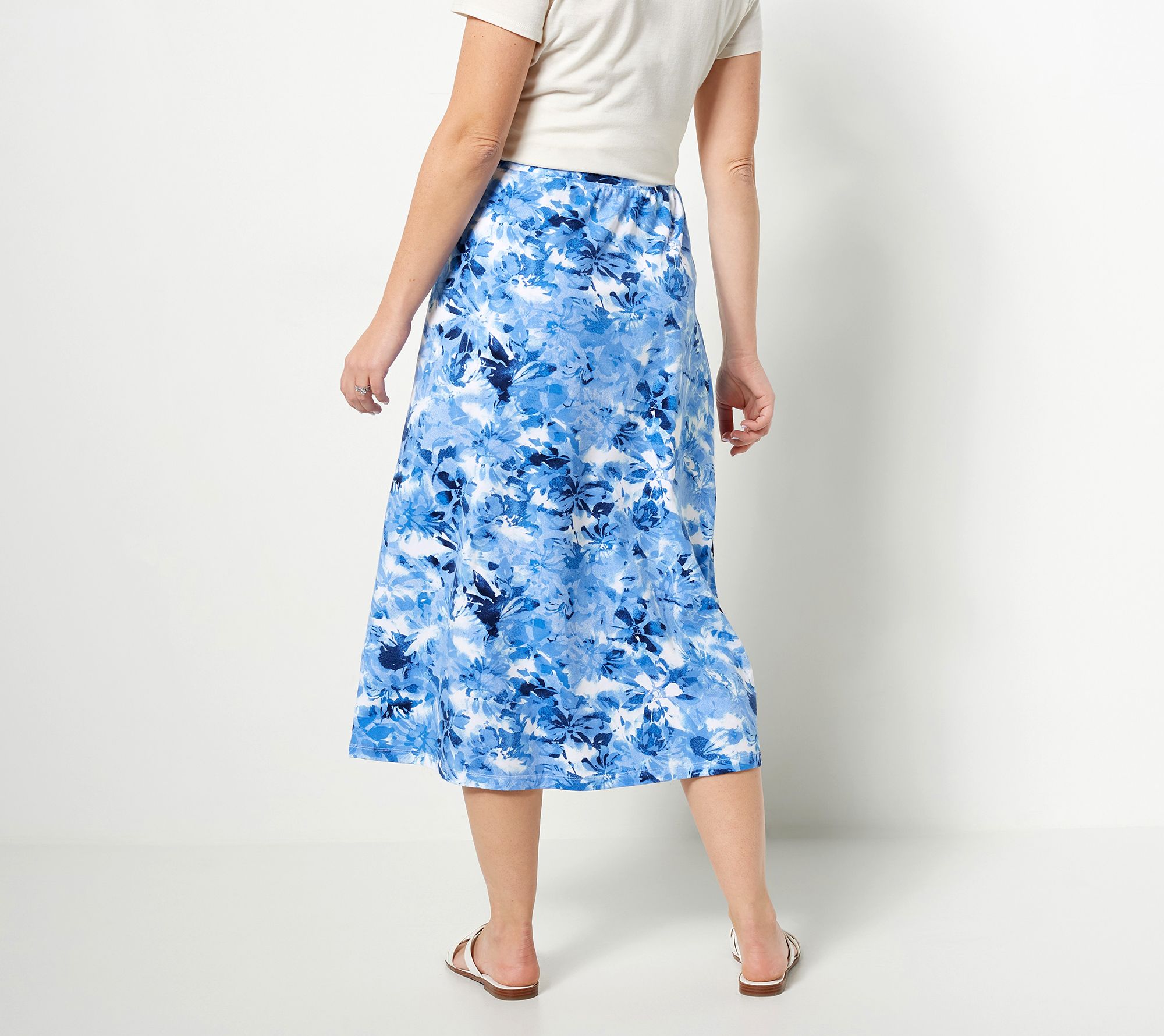 Denim & Co. Regular Floral Printed Jersey A-Line Midi Skirt - QVC.com
