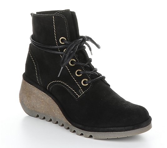 Fly London Suede Lace Up Boots-Nero
