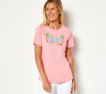 Quacker Factory Summer Sayings Short Sleeve Top with Back Motif - A493084