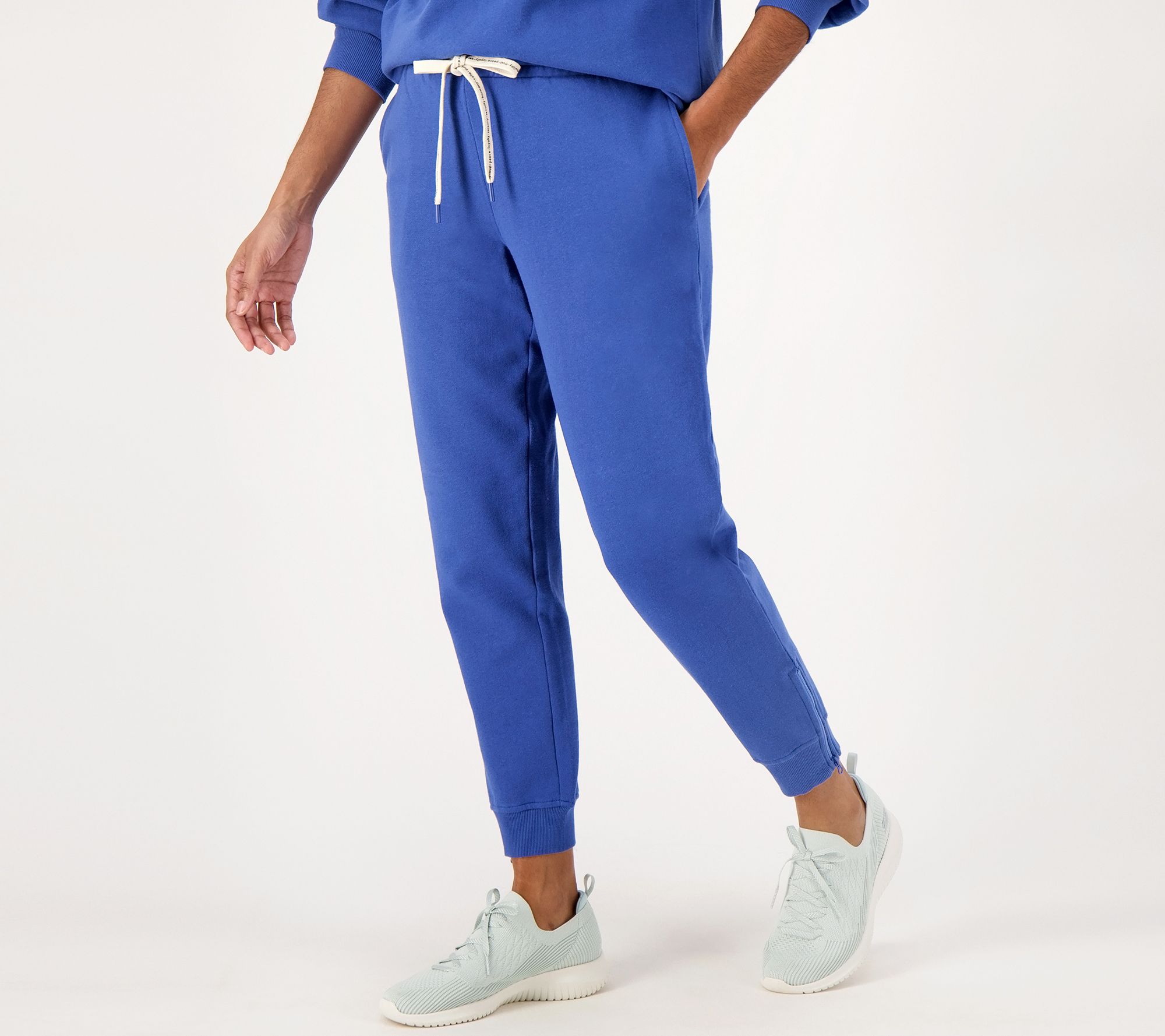 Peace Love World Joyful Petite French Terry Ankle Zip Jogger