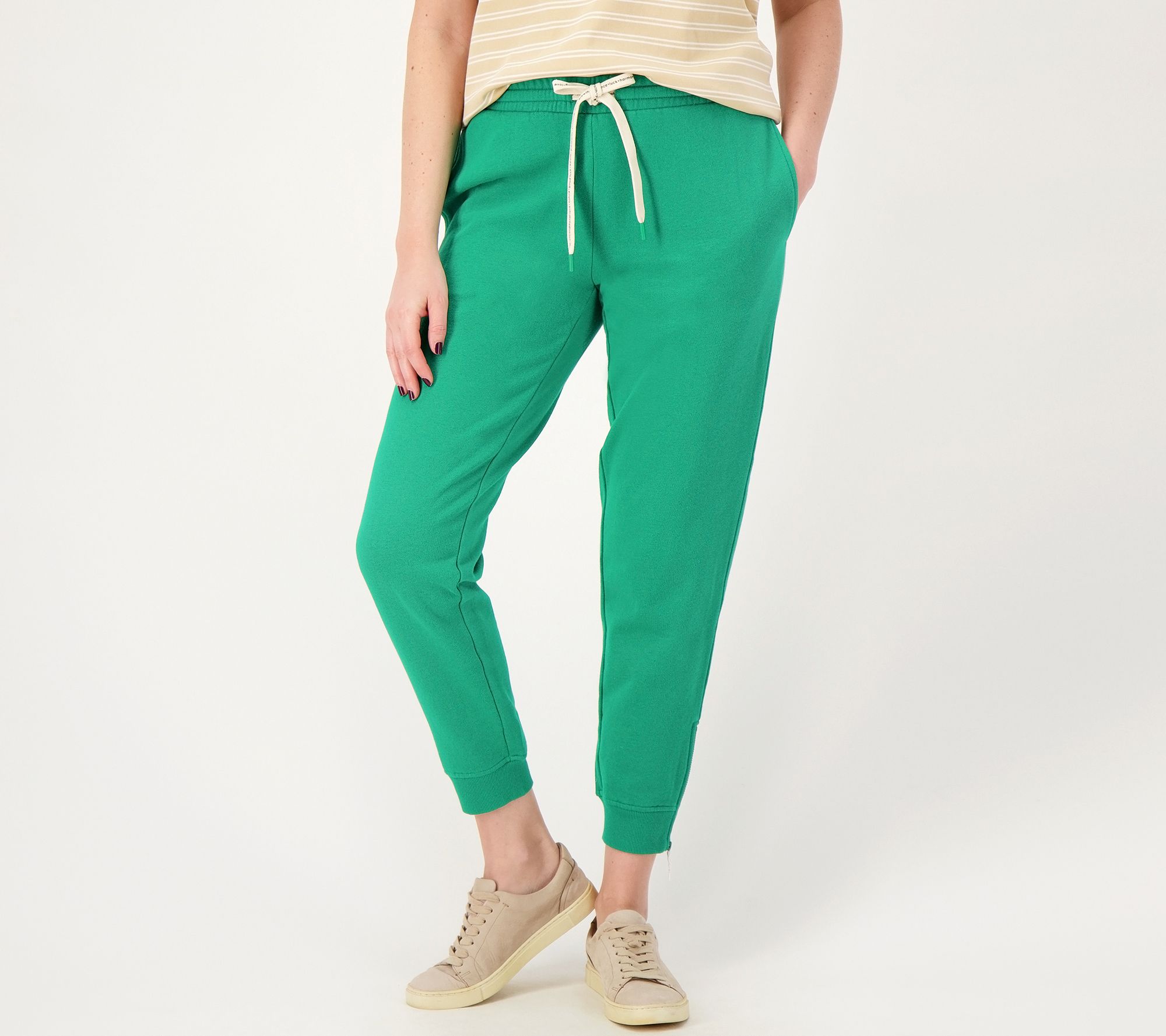 Peace Love World Joyful Petite French Terry Ankle Zip Jogger