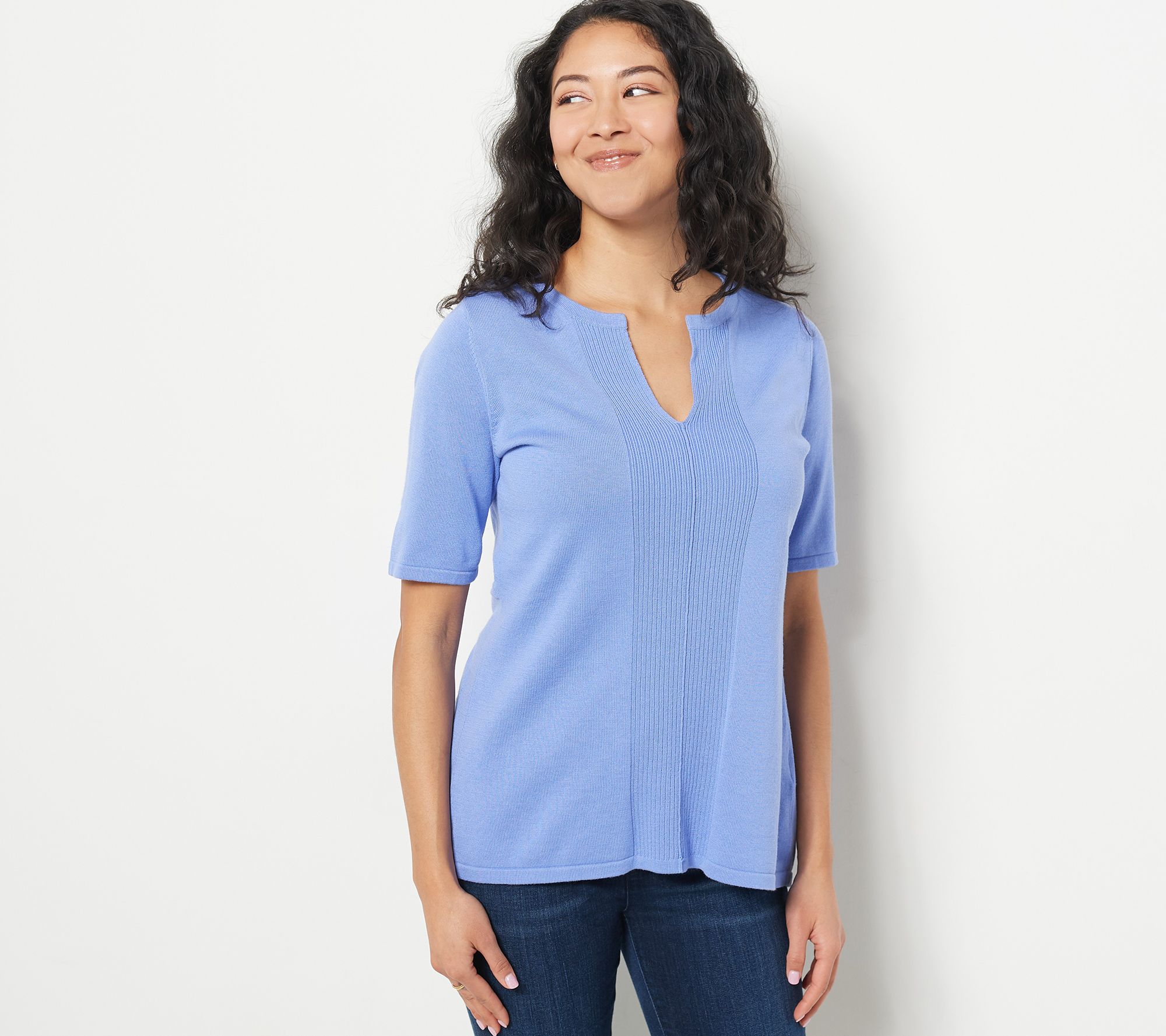 "As Is" Isaac Mizrahi Live! Split Neck Pullover Sweater