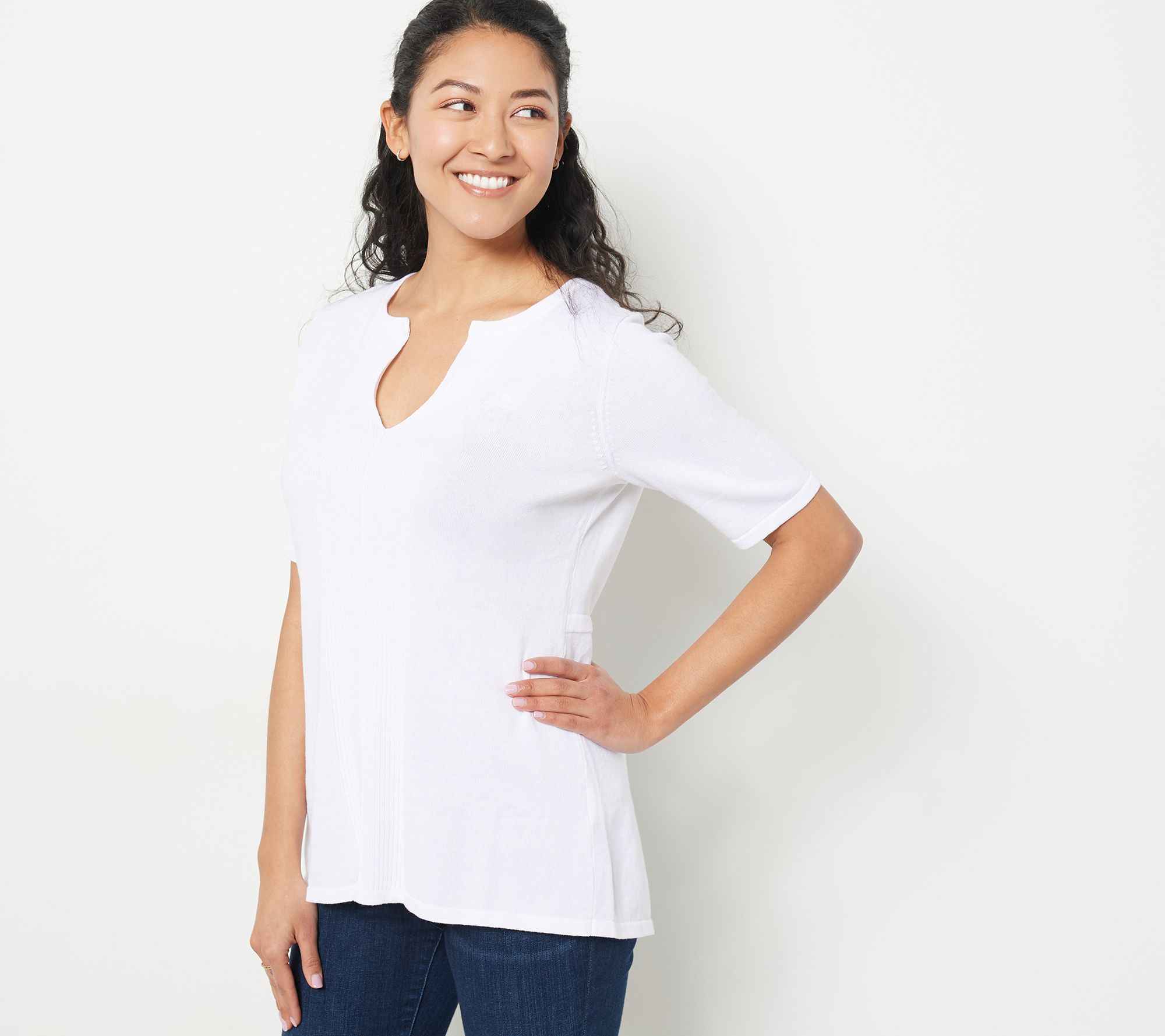 "As Is" Isaac Mizrahi Live! Split Neck Pullover Sweater