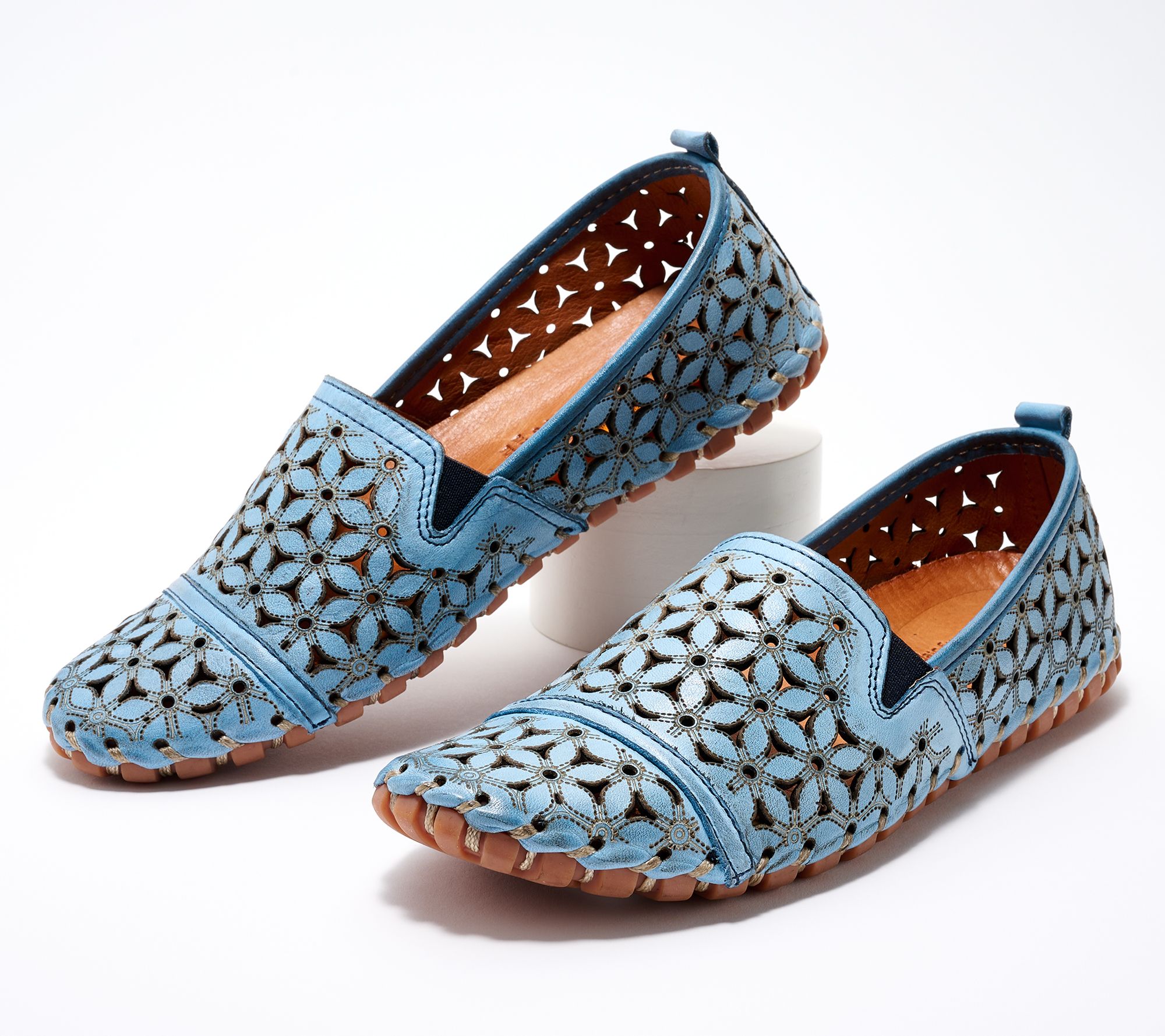 Spring Step Leather Perforated Slip-Ons - Flowerflow