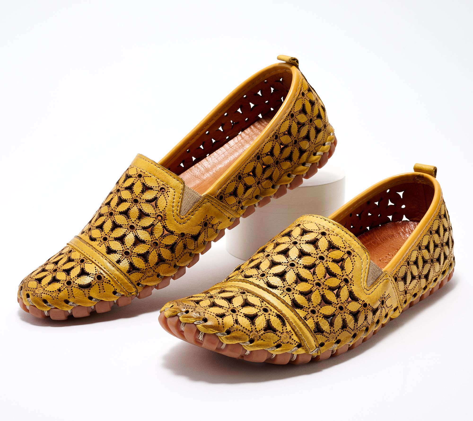 Spring Step Leather Perforated Slip-Ons - Flowerflow