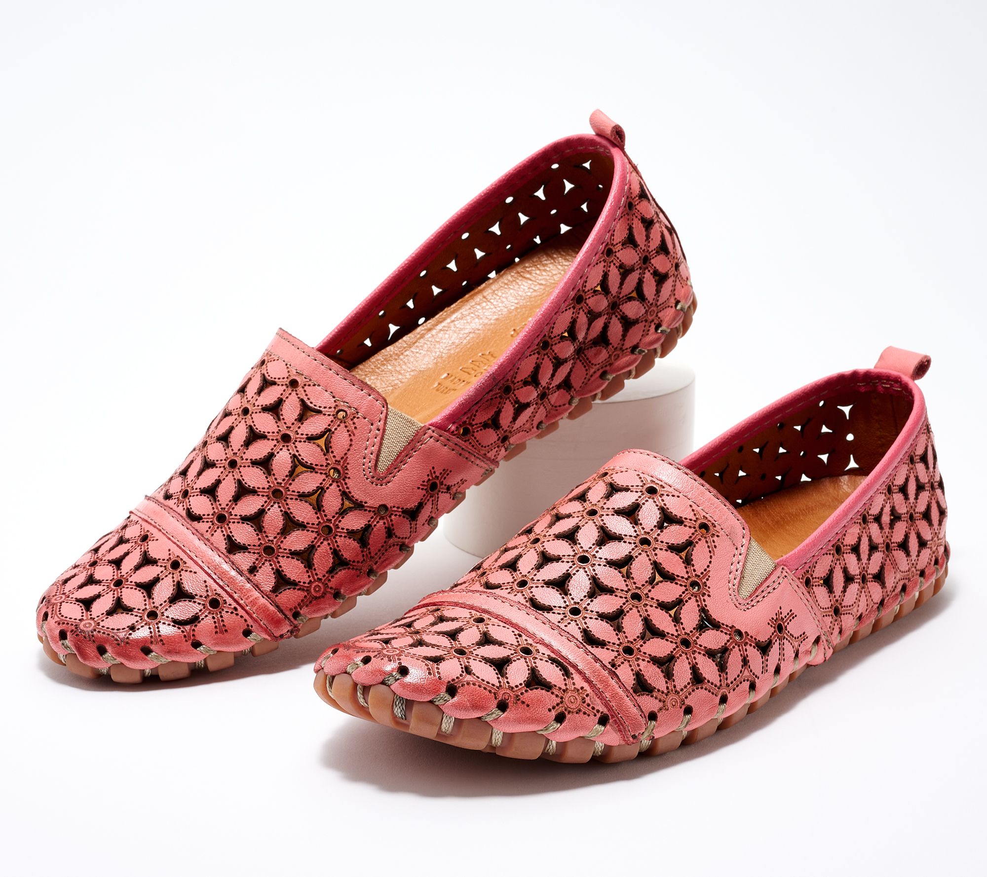 Spring Step Leather Perforated Slip-Ons - Flowerflow