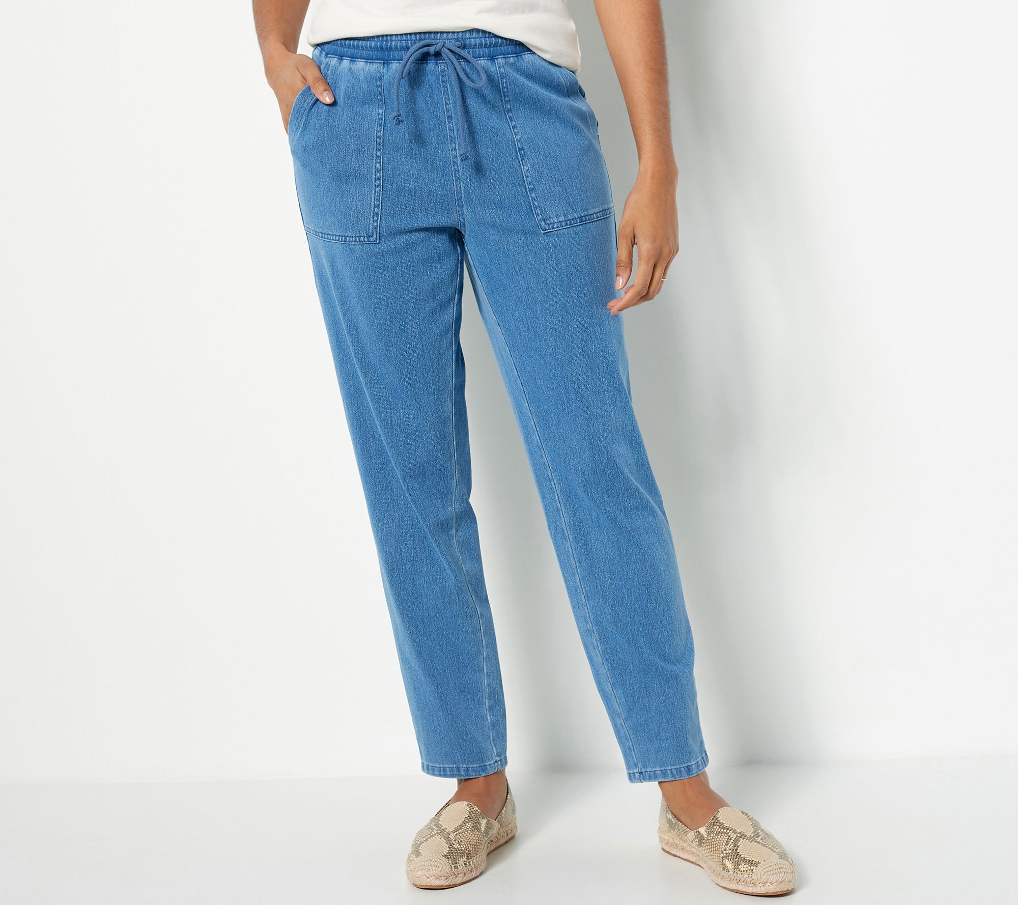 "As Is" Denim & Co. Petite Comfy Knit Air Denim Tapered Leg Pant