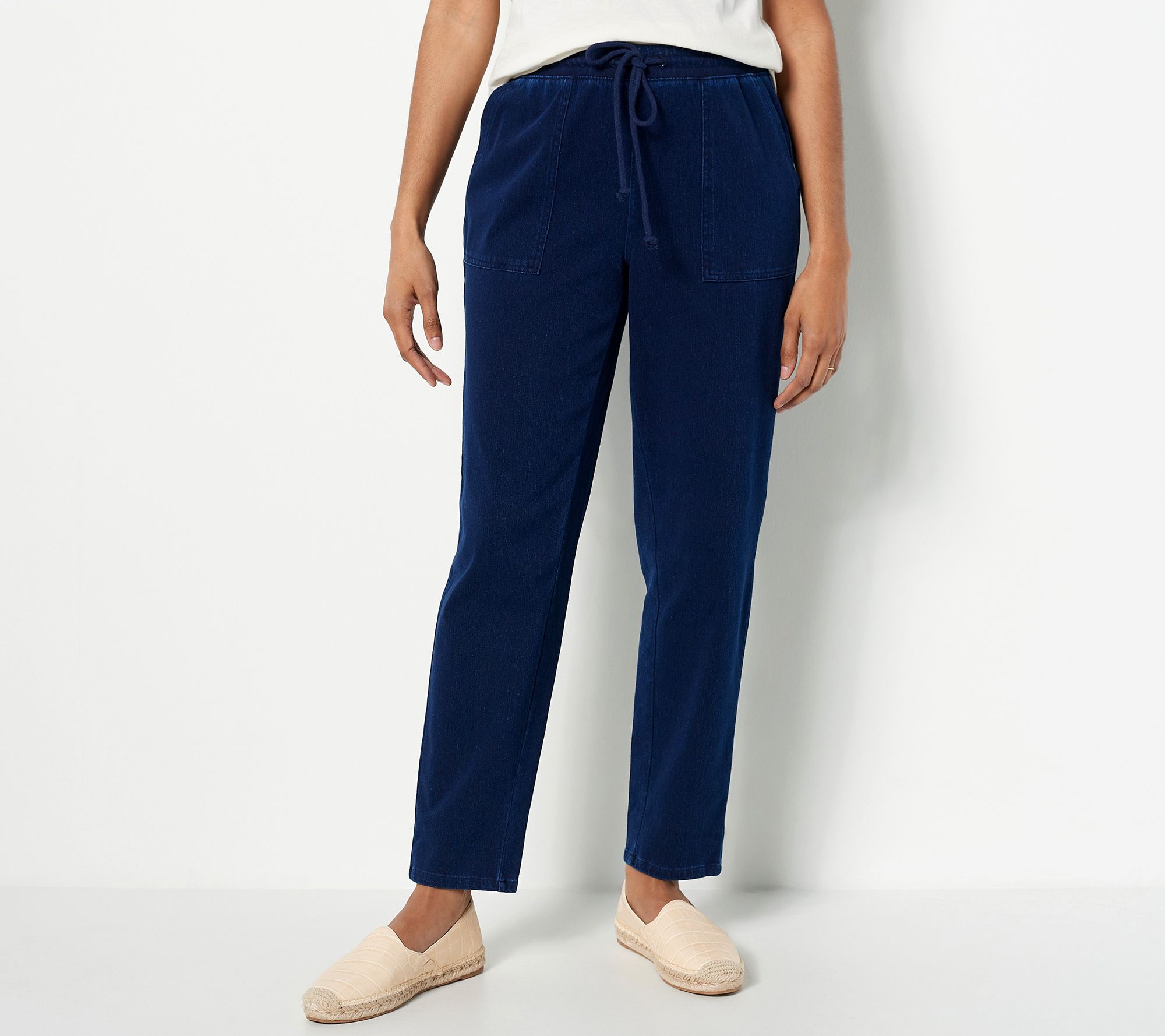 "As Is" Denim & Co. Petite Comfy Knit Air Denim Tapered Leg Pant