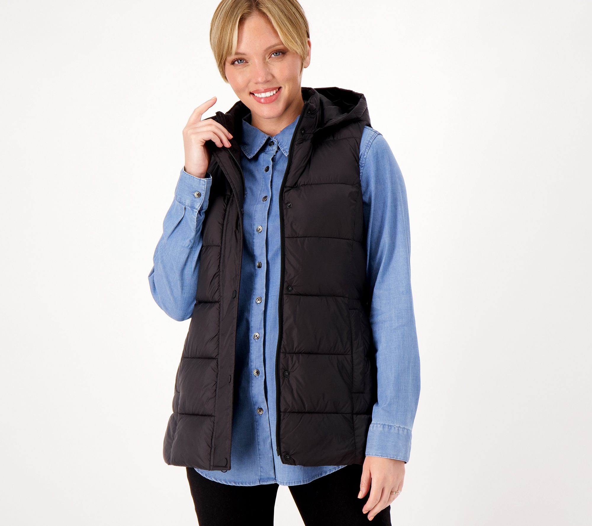 "As Is" Susan Graver Weekend Water Resistant Quilted Vest w/ Zip Off Hood