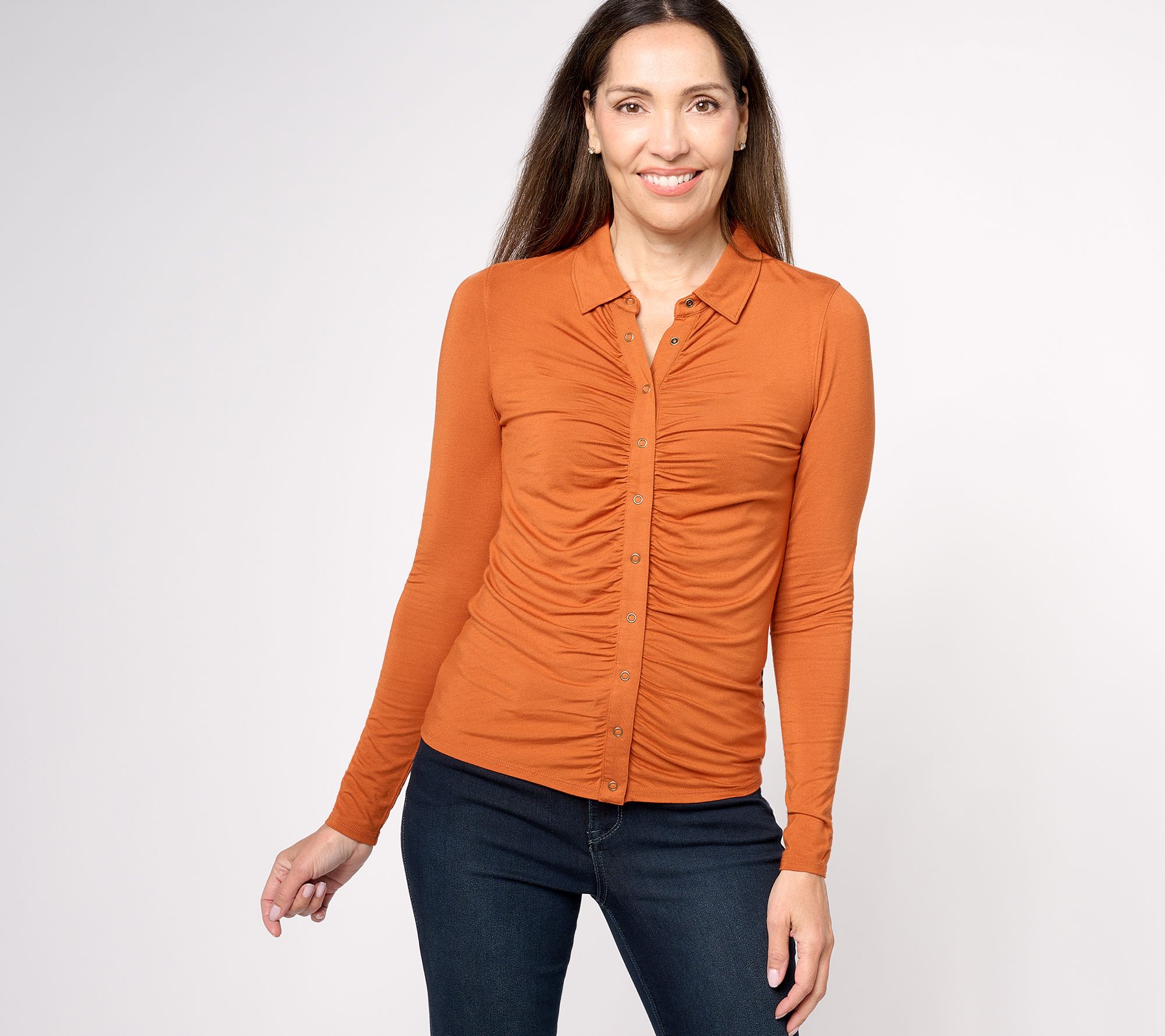 Textured Knit Long Sleeve Button Back Top