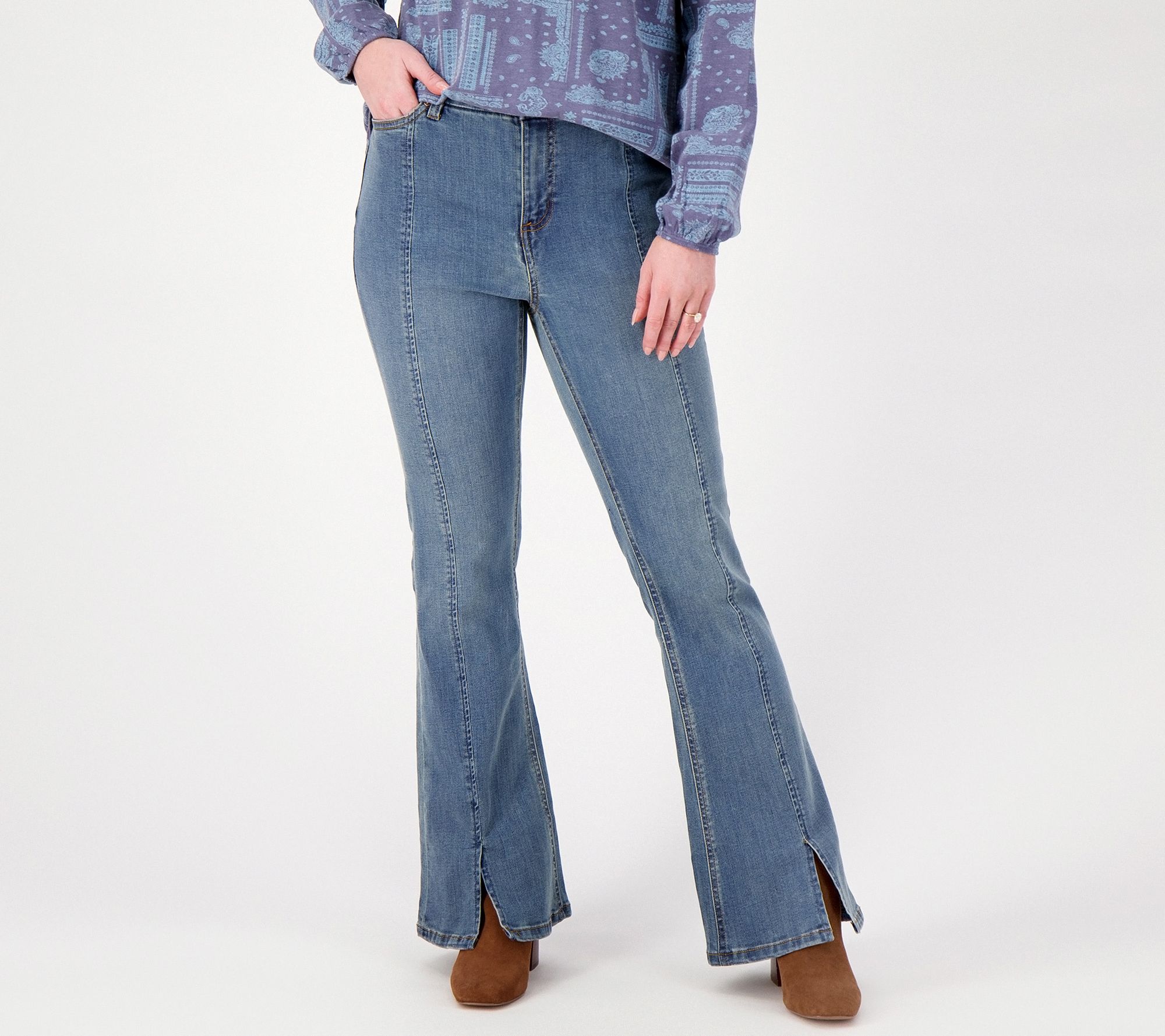 "As Is" Denim & Co. Canyon Retreat Petite Front Slit Jeans