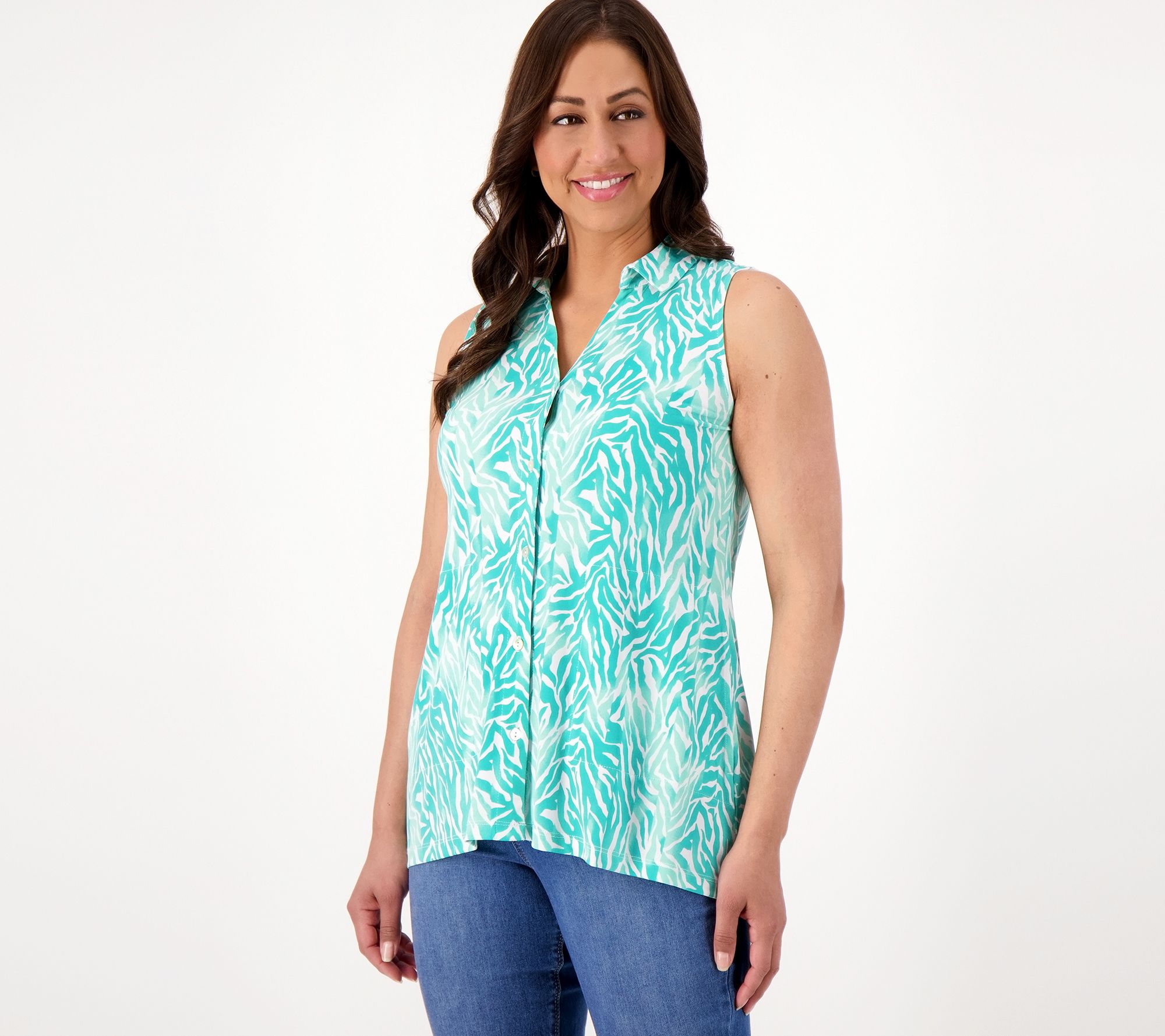 "As Is" Susan Graver Printed Liquid Knit Sleeveless Regular Tunic