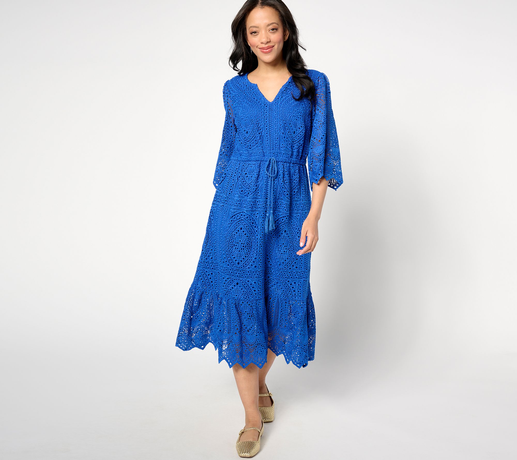 Destination 365 Petite Crochet Midi Dress with Rope Tie