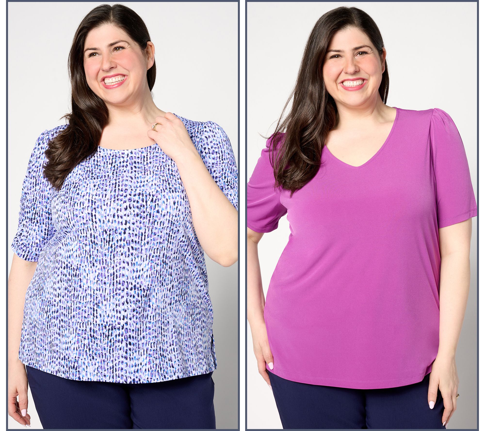 Susan Graver Set of 2 Print & Solid Liquid Knit Tops