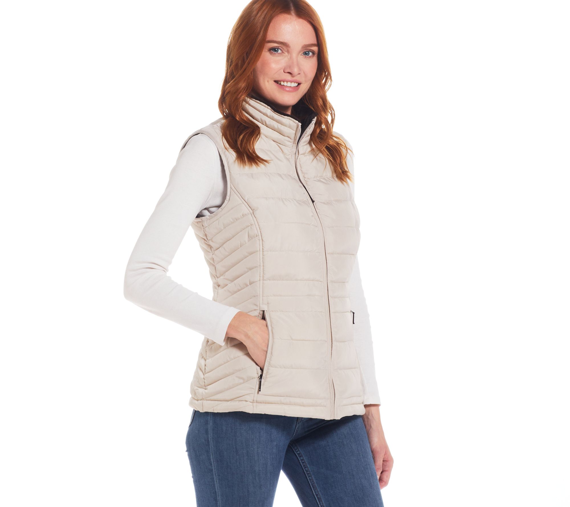 Weatherproof Channel Quilted Vest with Plush Lining - QVC.com