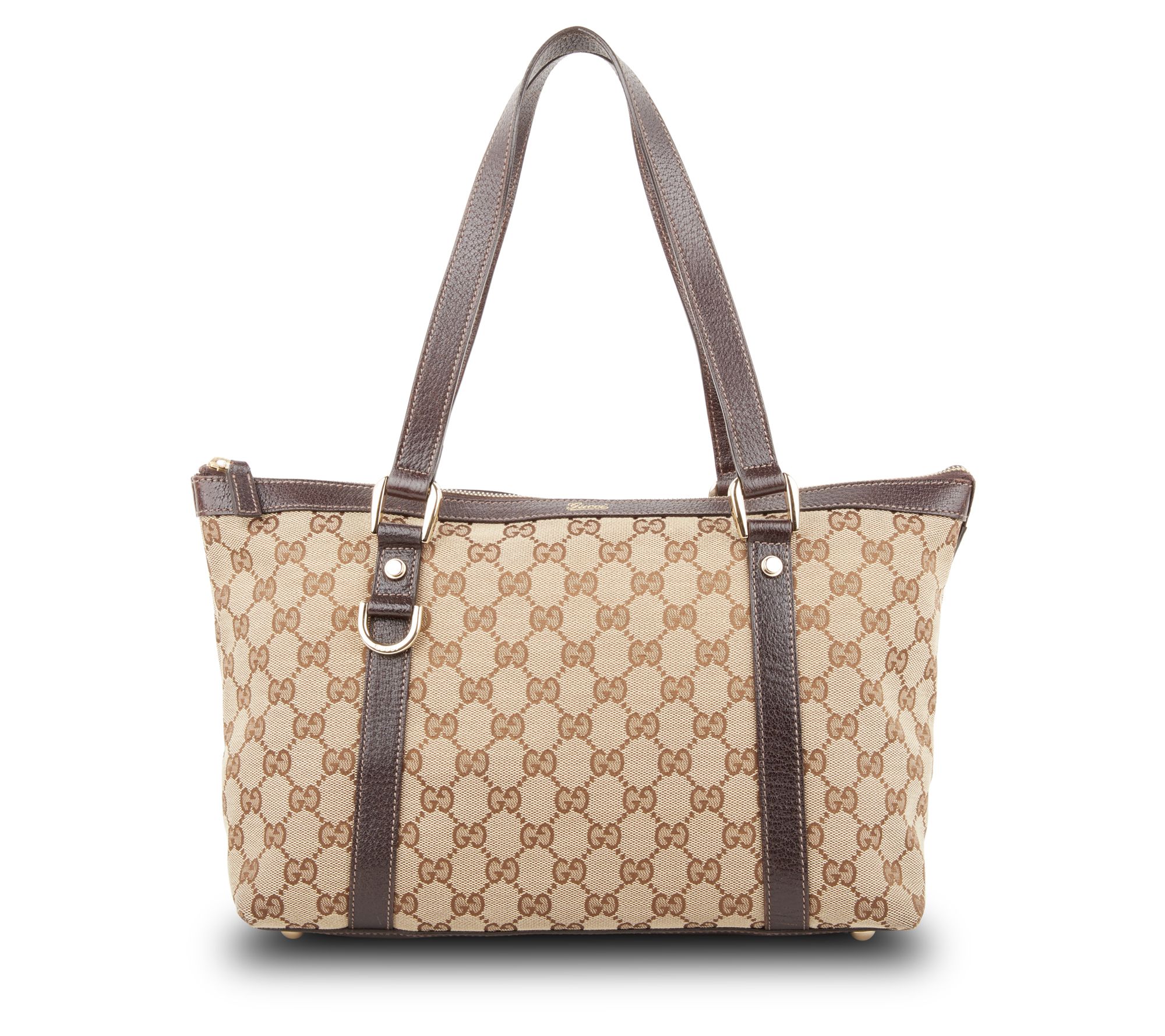 Pre Owned Gucci Bamboo GG Canvas Brown Tote Bag QVC