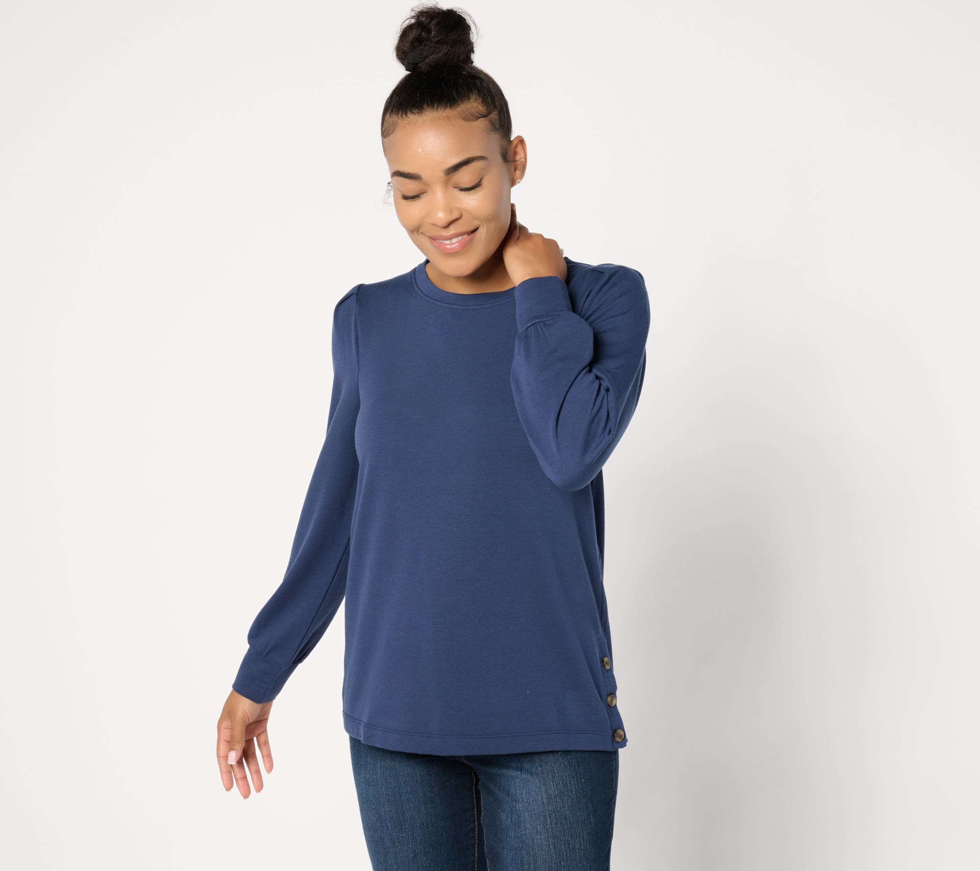 Cuddl Duds Comfortwear Pleated Sleeve Pullover