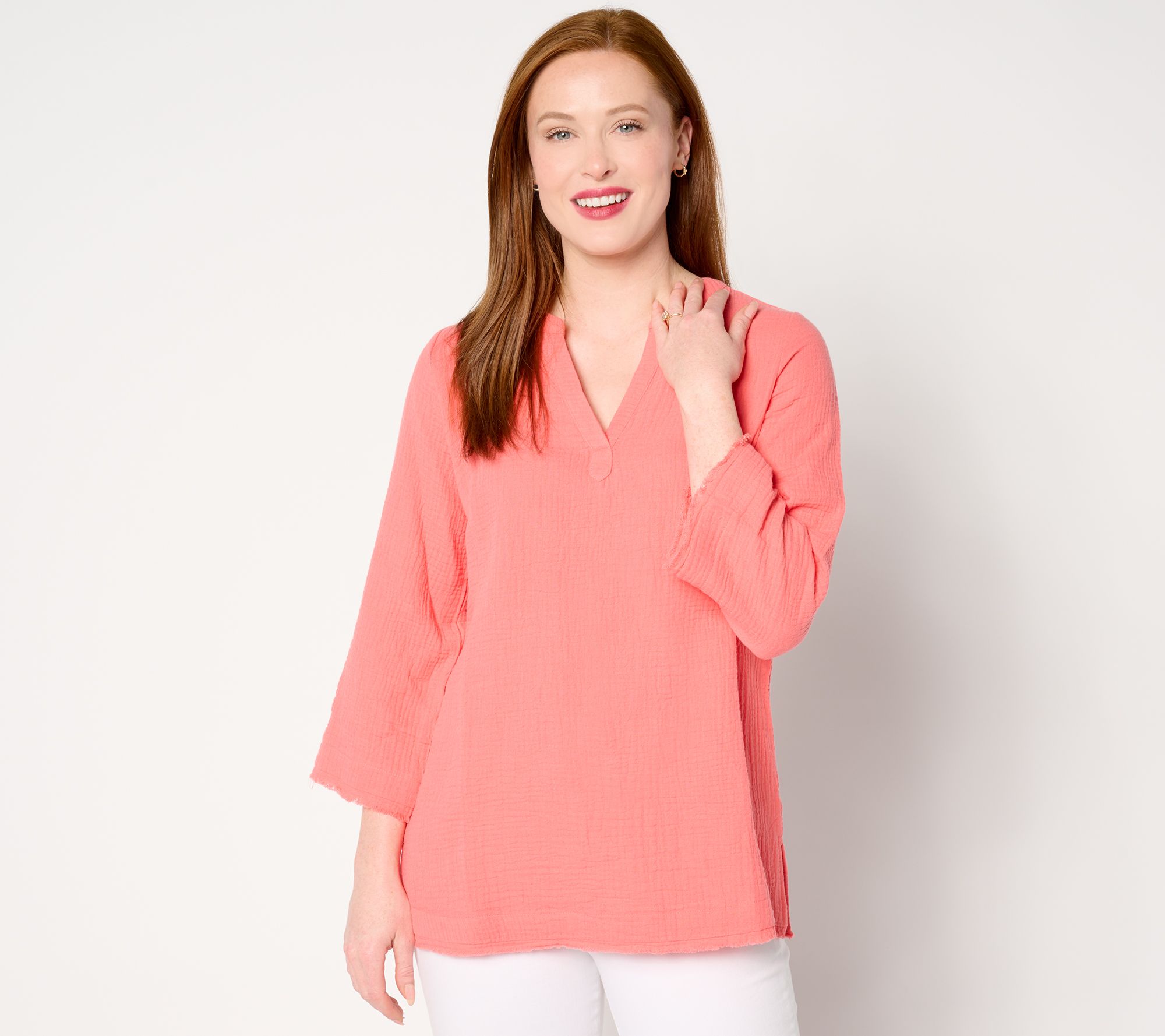 Belle Beach by Kim Gravel Cotton Gauze Frayed Edge Tunic Top