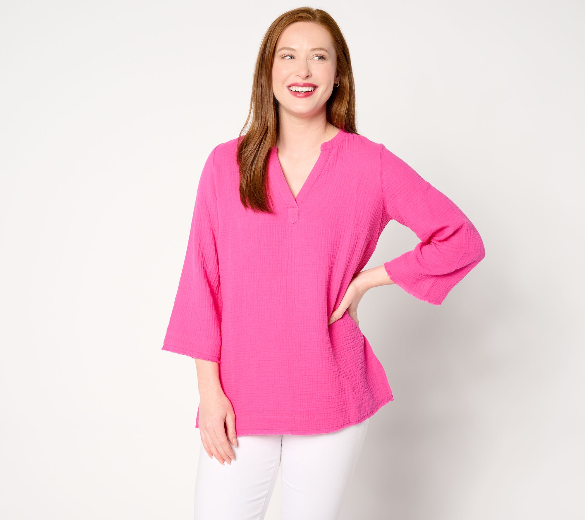 Belle Beach by Kim Gravel Cotton Gauze Frayed Edge Tunic Top