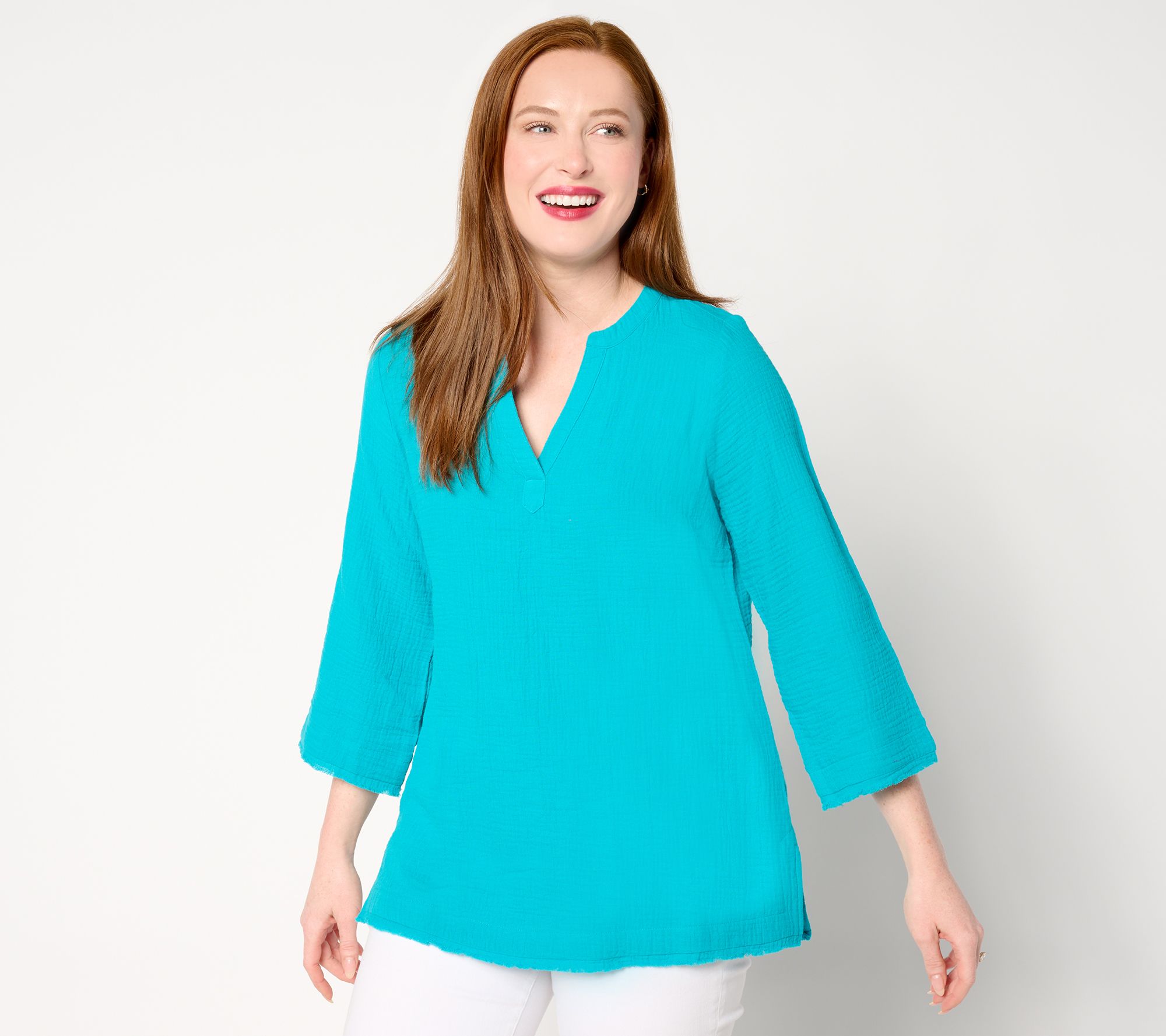 Belle Beach by Kim Gravel Cotton Gauze Frayed Edge Tunic Top