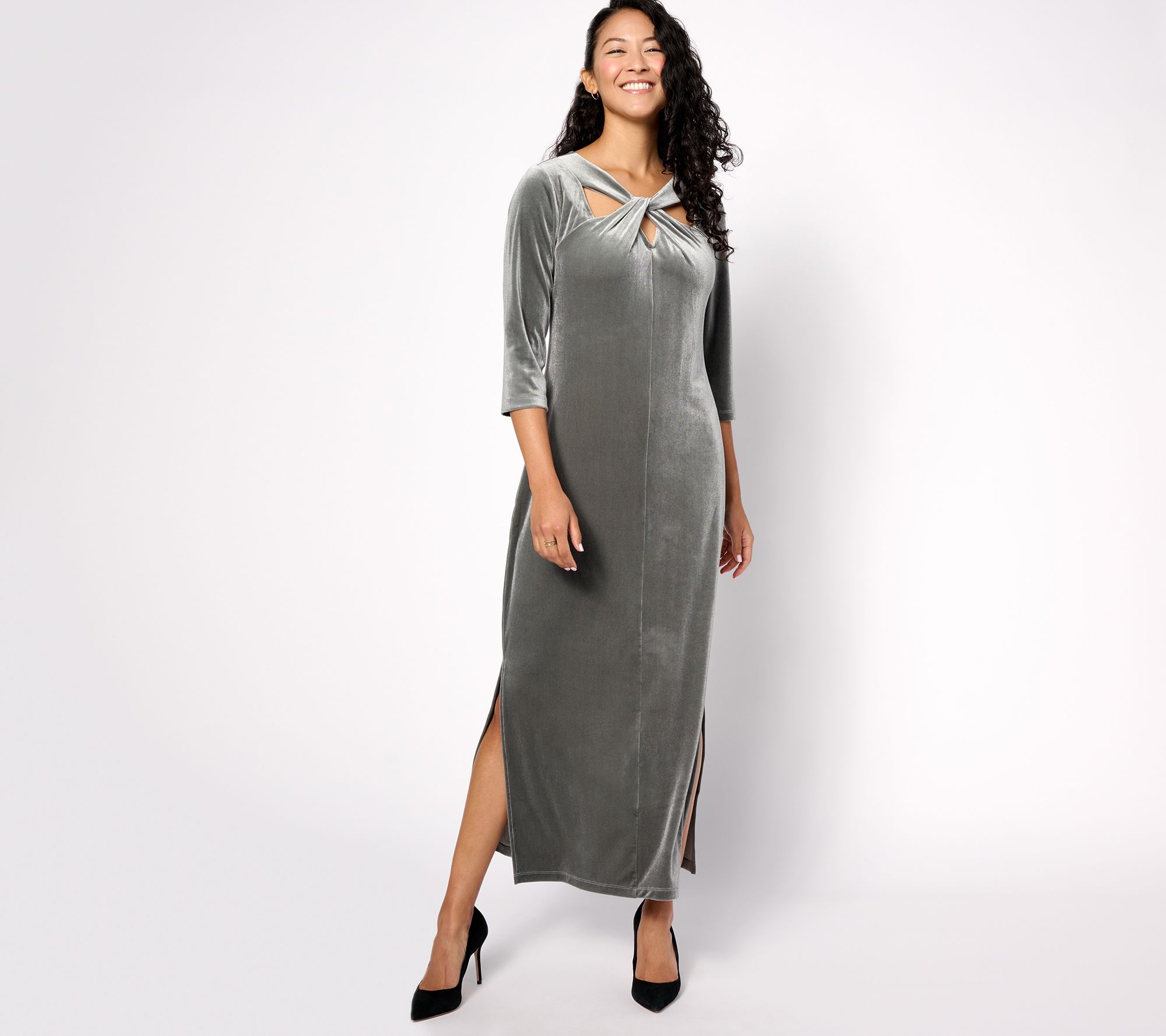 "As Is" Attitudes by Renee Regular Knit Velvet Maxi Dress