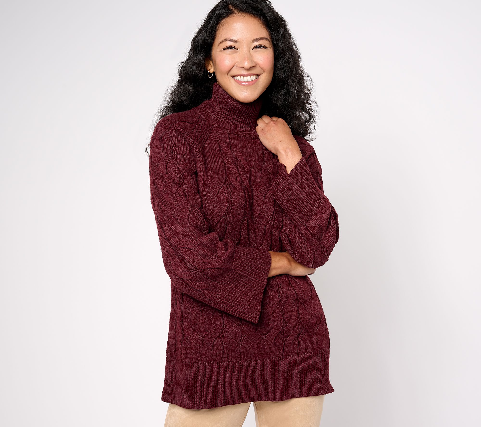 "As Is" Belle by Kim Gravel Bracelet Sleeve Mock Neck Cable Sweater