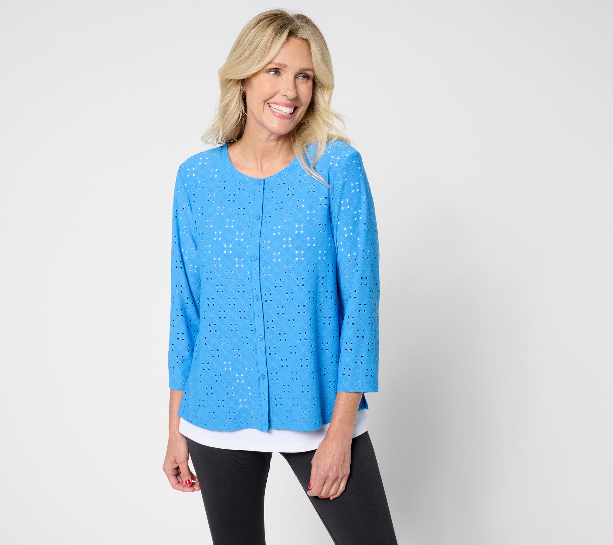 LOGO Layers by Lori Goldstein Stretch Eyelet Cardigan