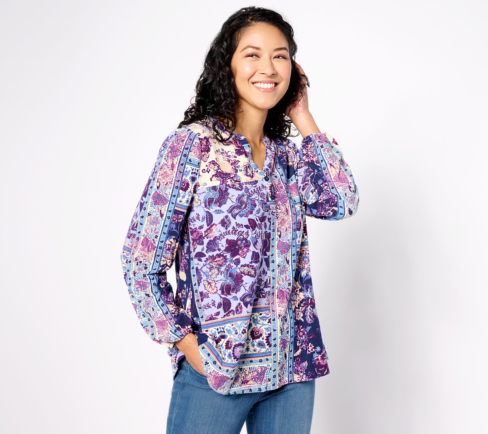 As Is Denim & Co. Patchwork Print HeavenlyJersey Top