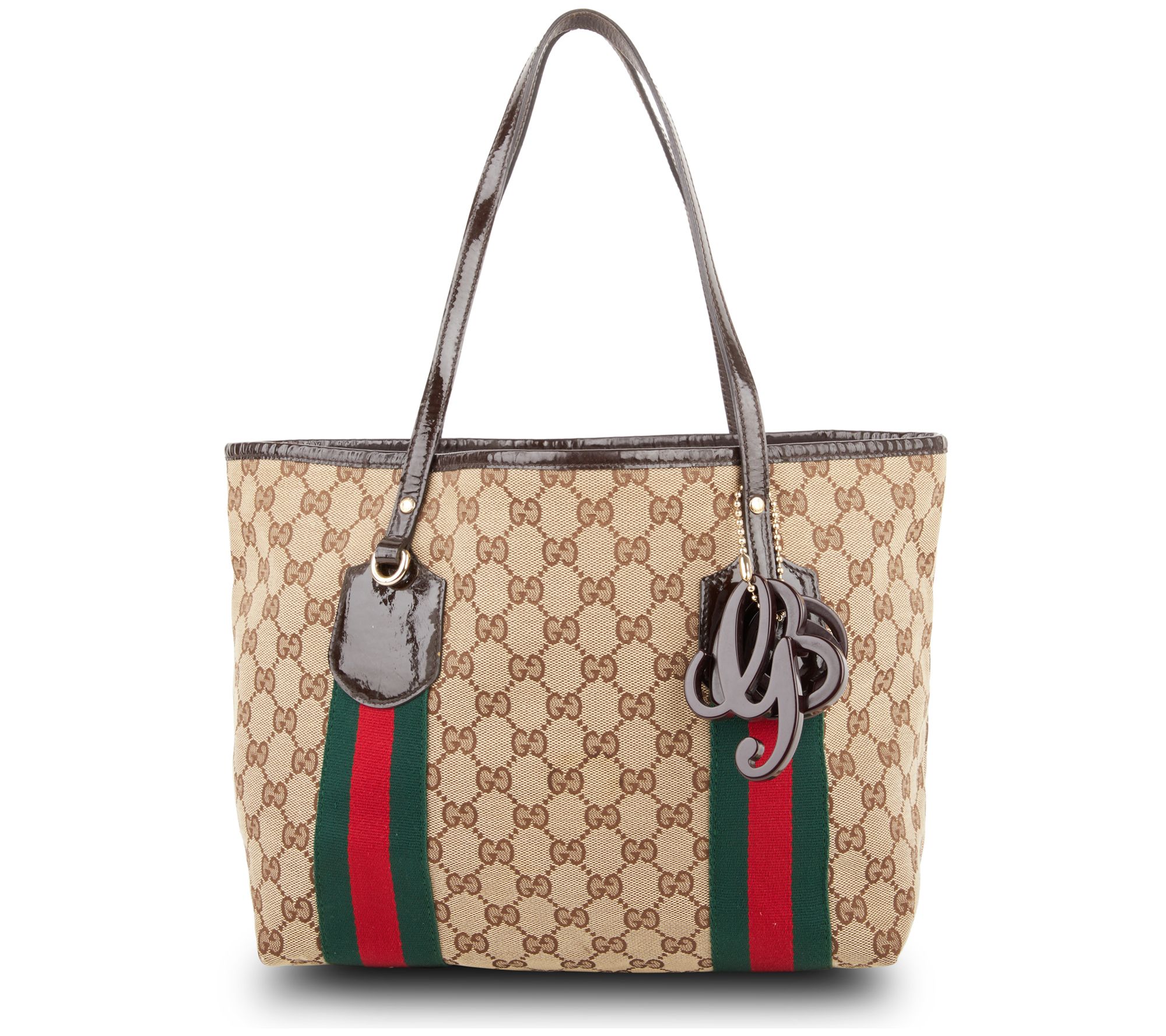 Pre Owned Gucci Tote Bag PM GG Canvas PM Green Red QVC