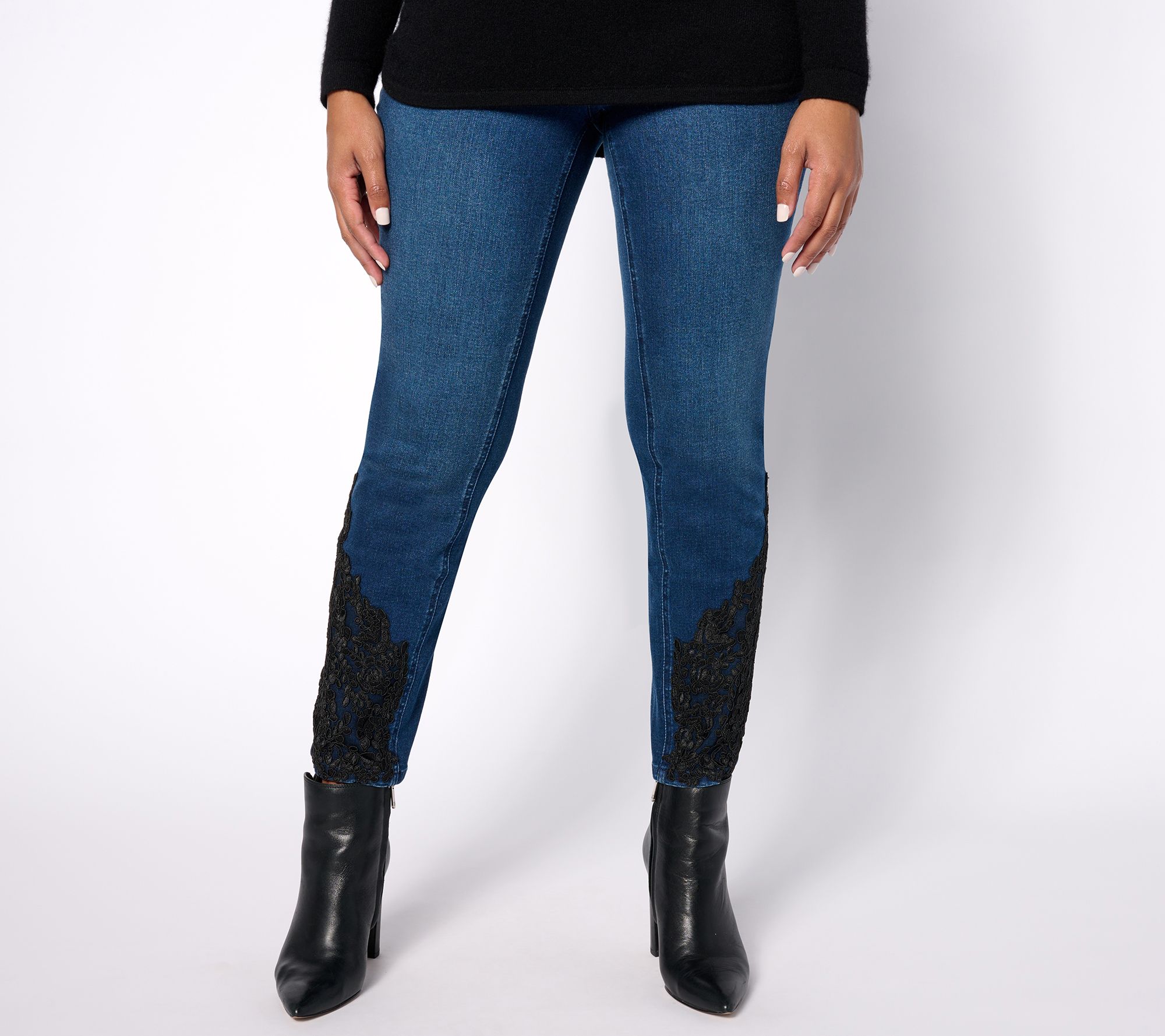 "As Is" Isaac Mizrahi Live! Petite Indigo True Denim Jean with Lace