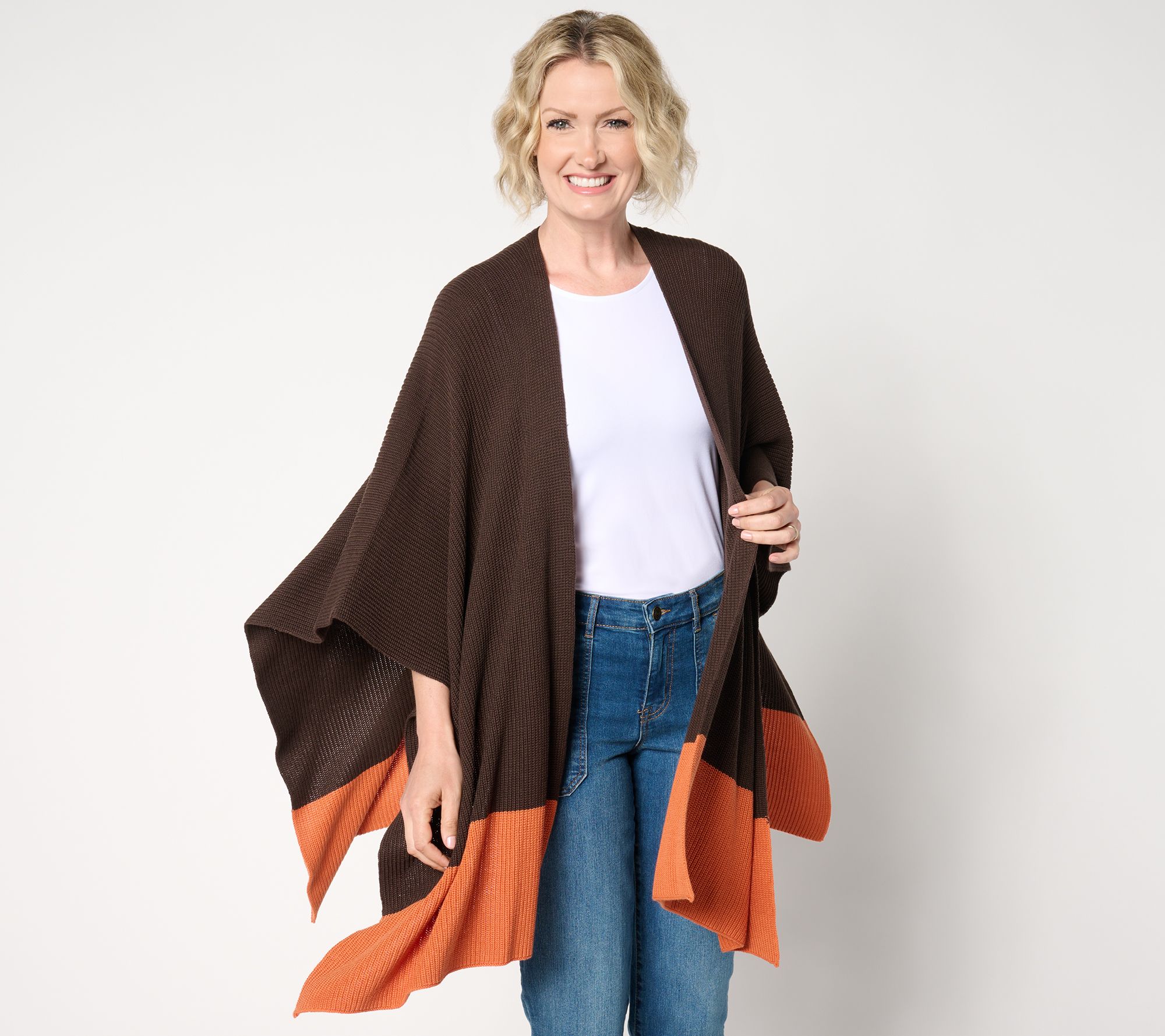 Belle by Kim Gravel Shaker Knit Color Block Ruana