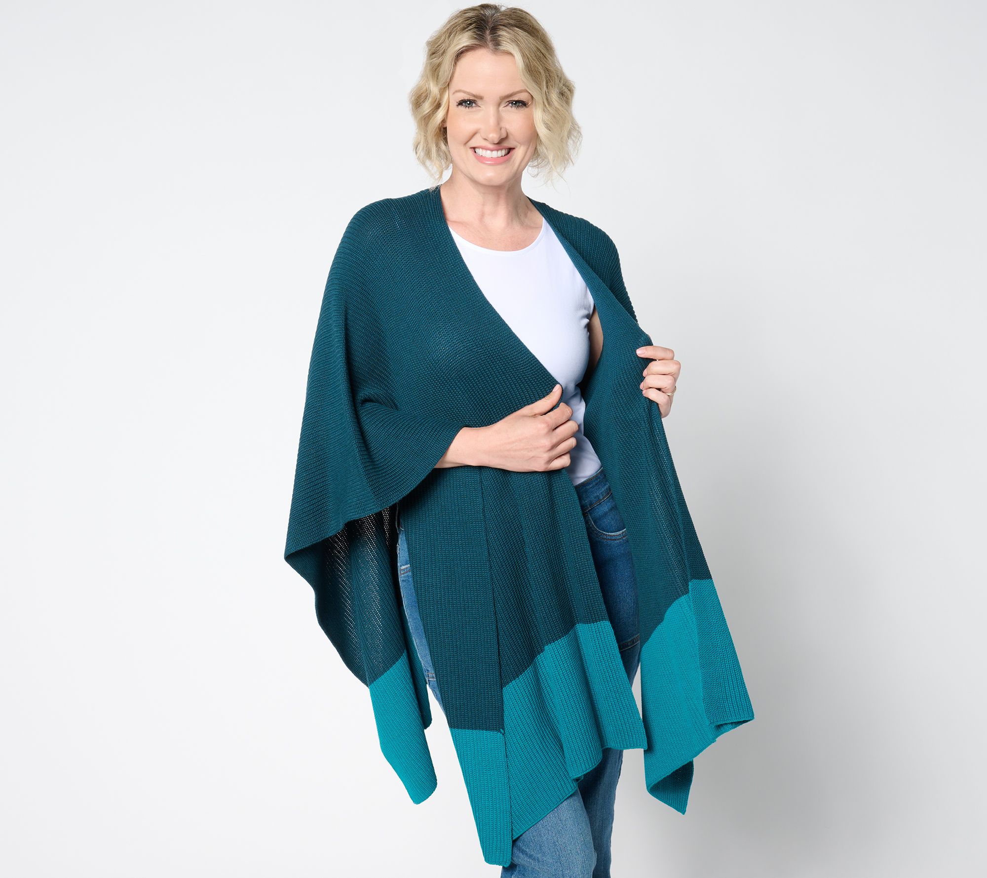 Belle by Kim Gravel Shaker Knit Color Block Ruana