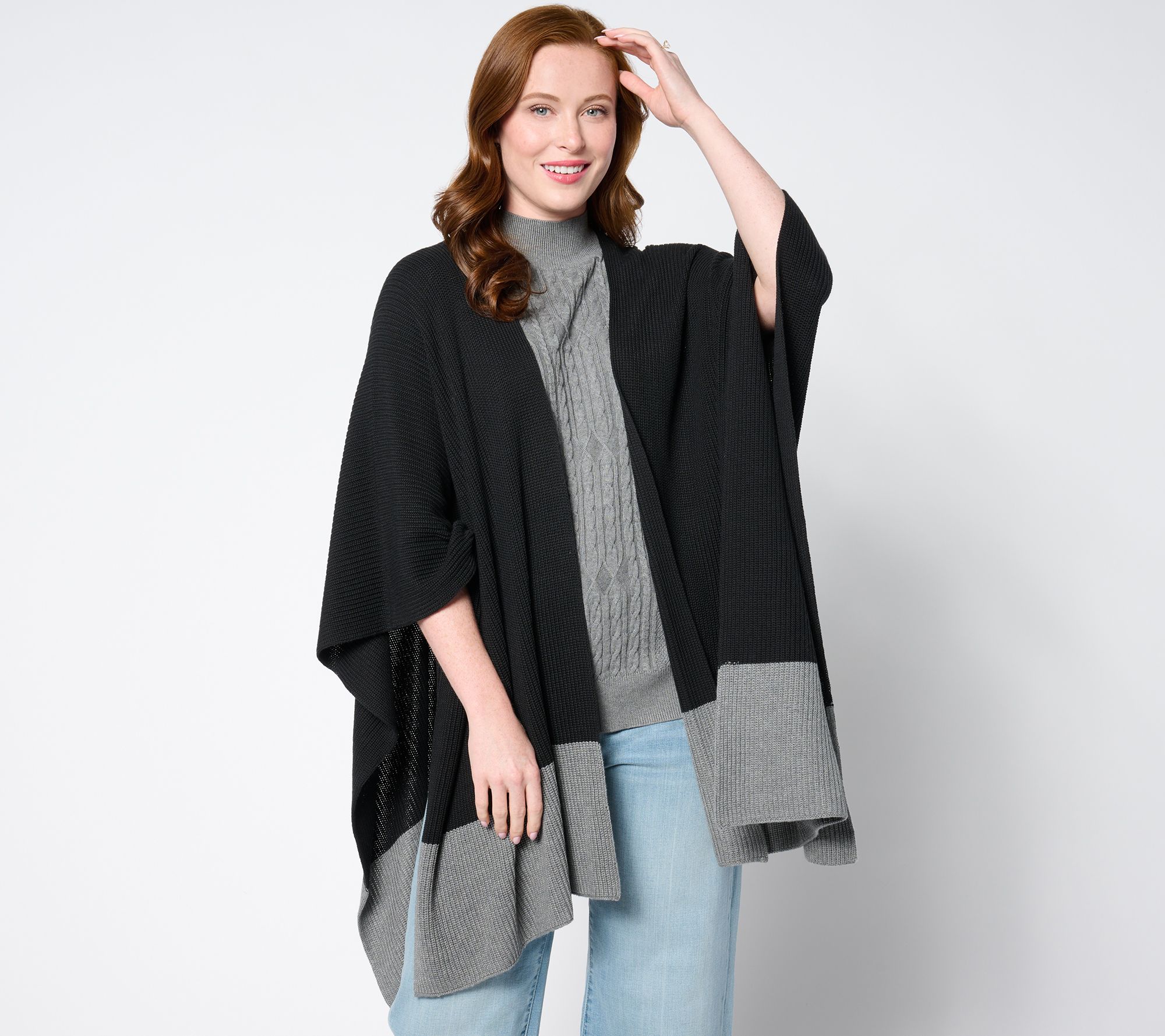 Belle by Kim Gravel Shaker Knit Color Block Ruana