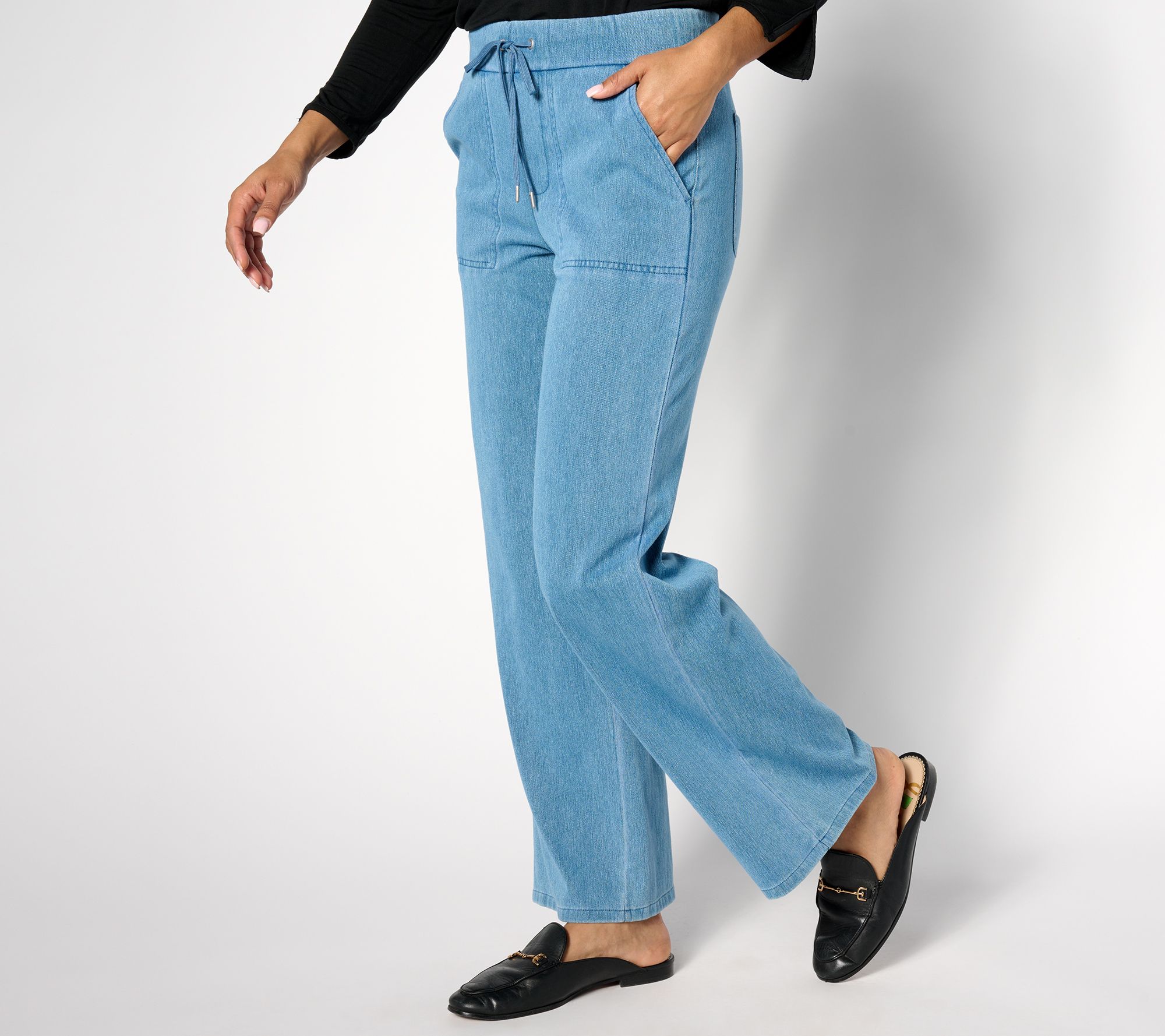 "As Is" Denim & Co. Regular Comfy Knit Air Wide Leg Pants with Drawstring