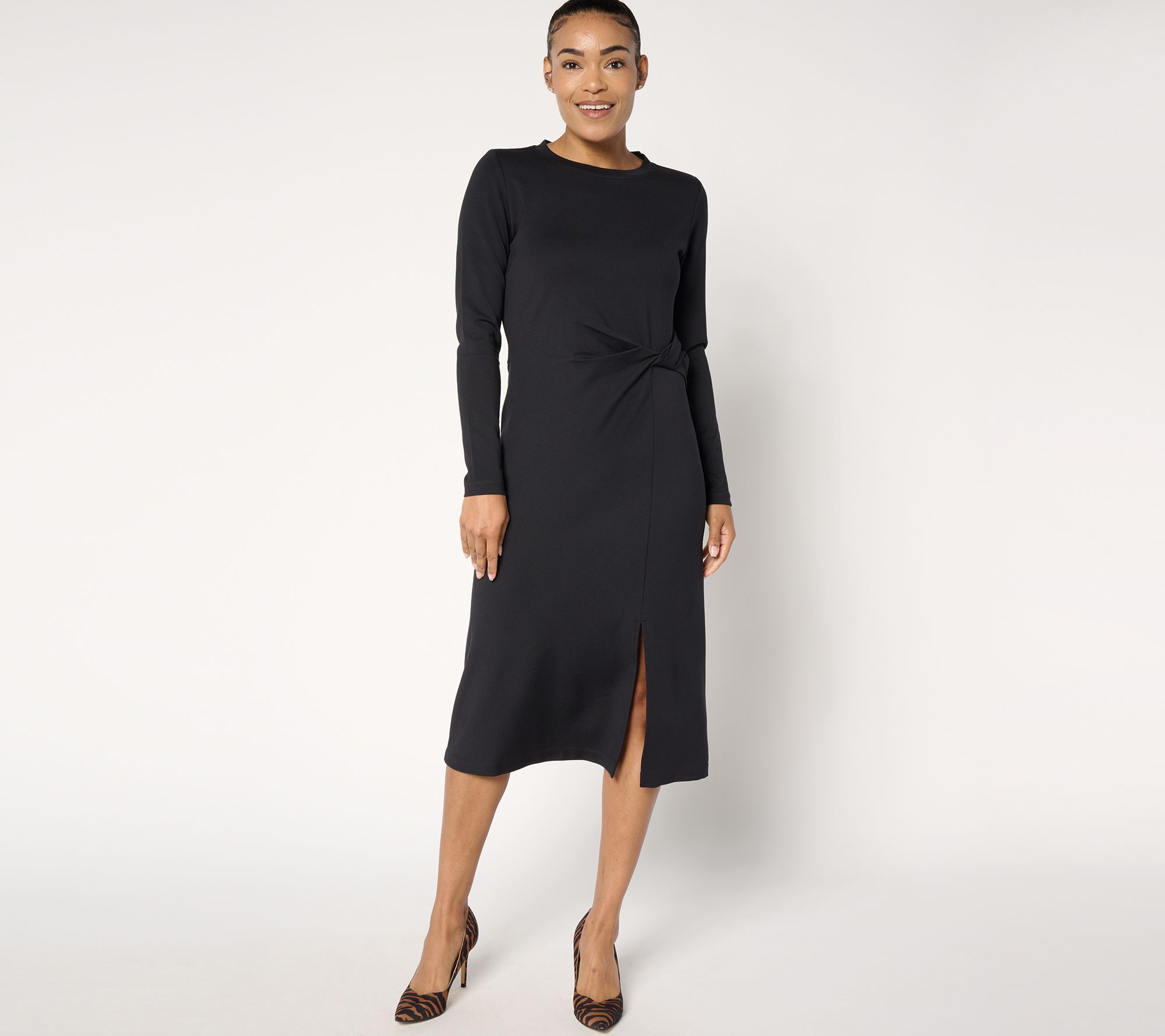 Isaac Mizrahi Live! Petite Drapey Sublime Stretch Ponte Midi Dress