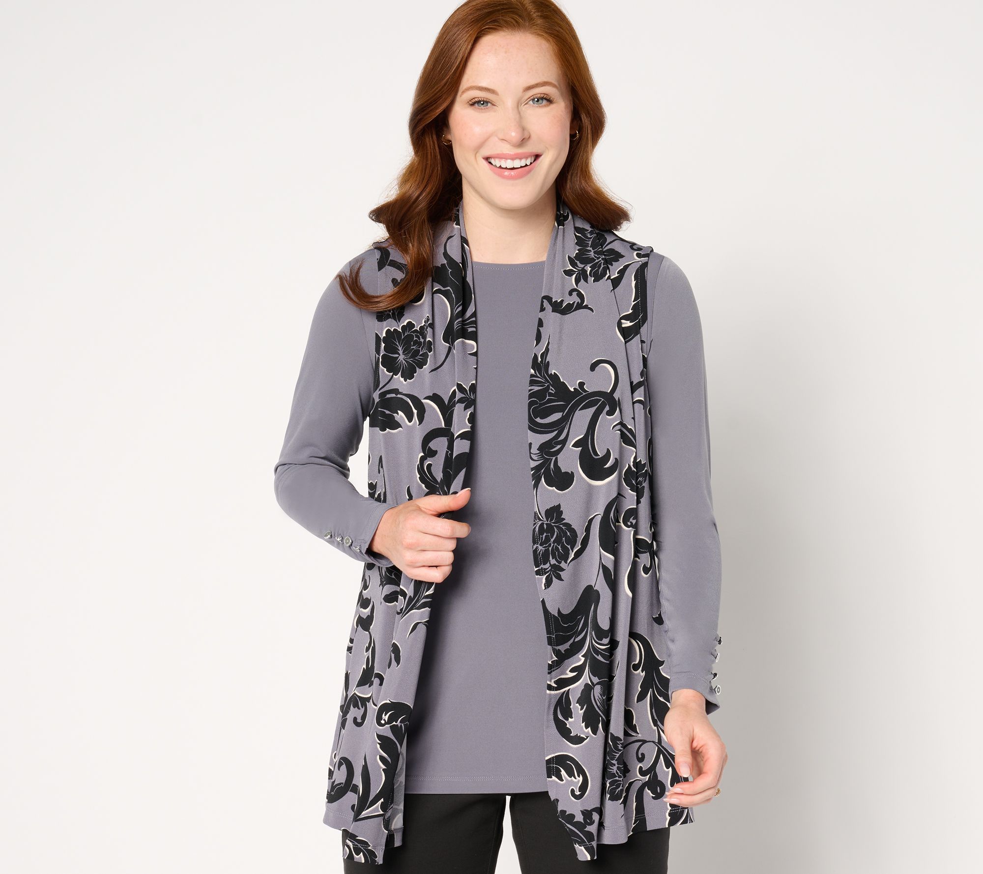 Susan Graver Regular Printed Textured Liquid Knit Vest w/ Solid Top Set