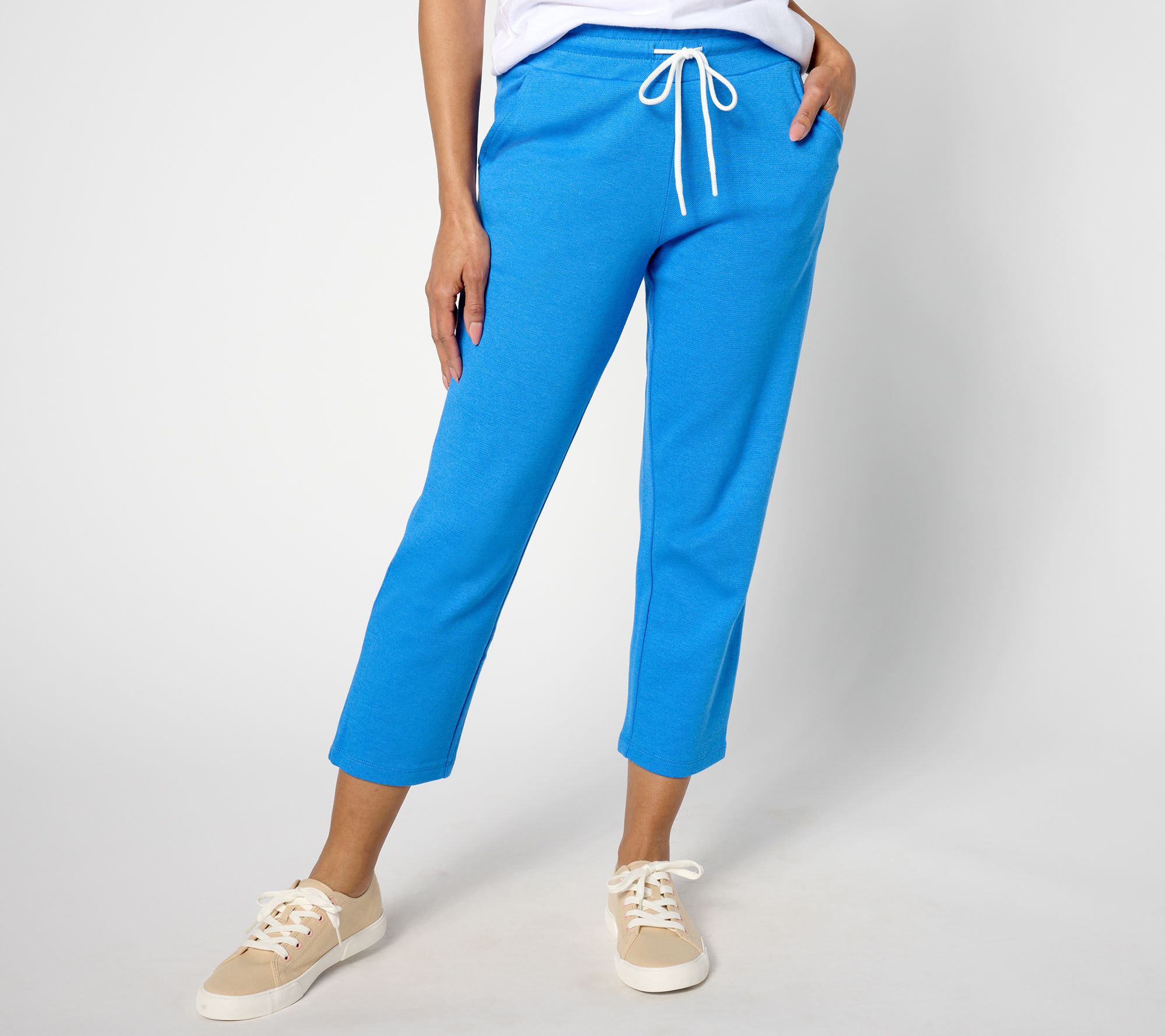 "As Is" Belle by Kim Gravel Perfect Pique Drawstring Crop Pant, Regular