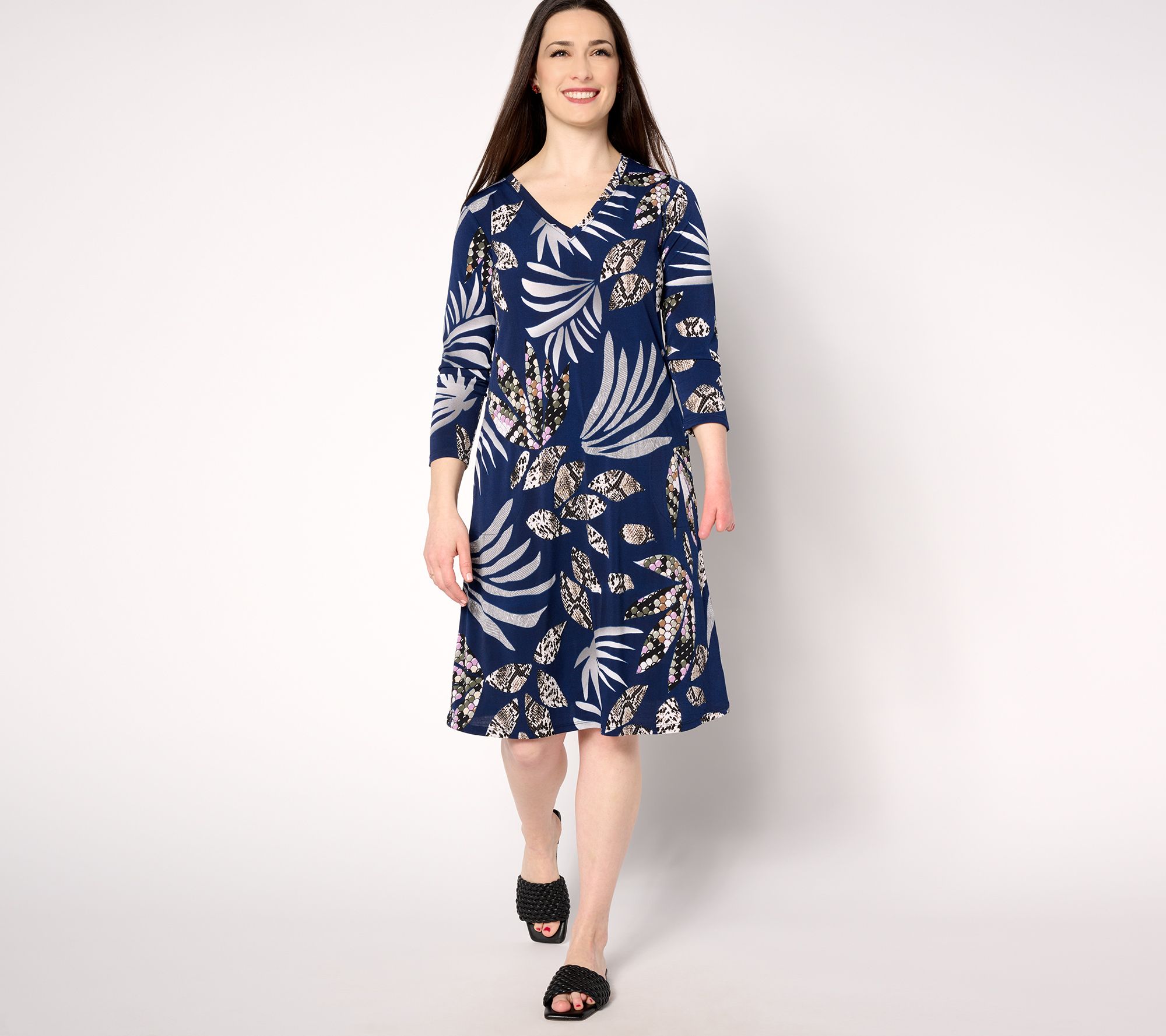 "As Is" Attitudes by Renee Petite Como Jersey 3/4 Sleeve Dress