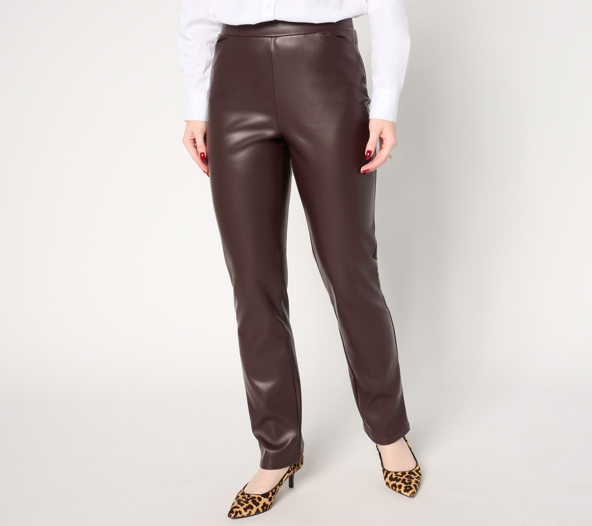 GRAVER Susan Graver Petite Stretch Faux Leather Pants