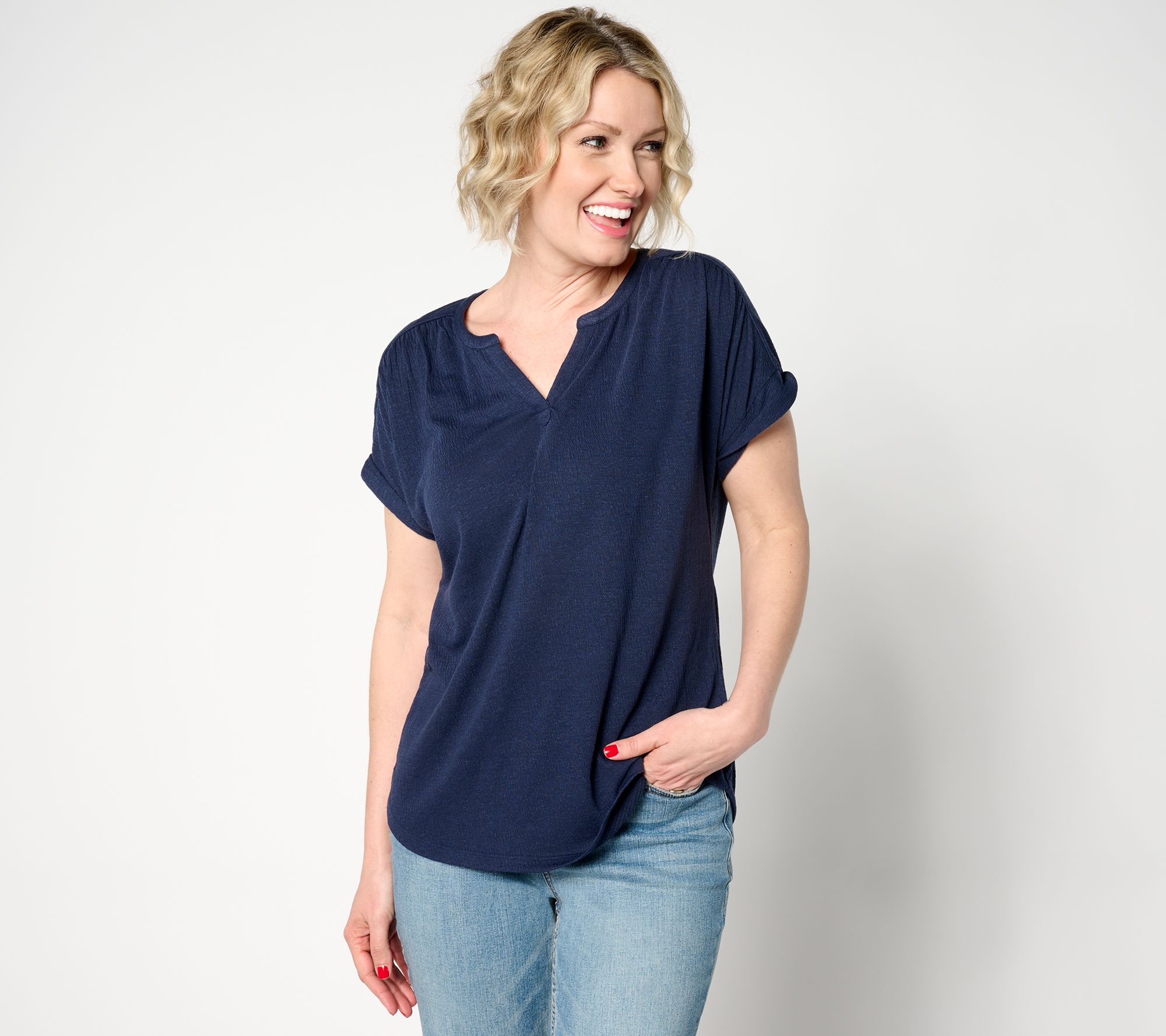"As Is" Denim & Co. By the Beach Knit Gauze Dolman Sleeve Top