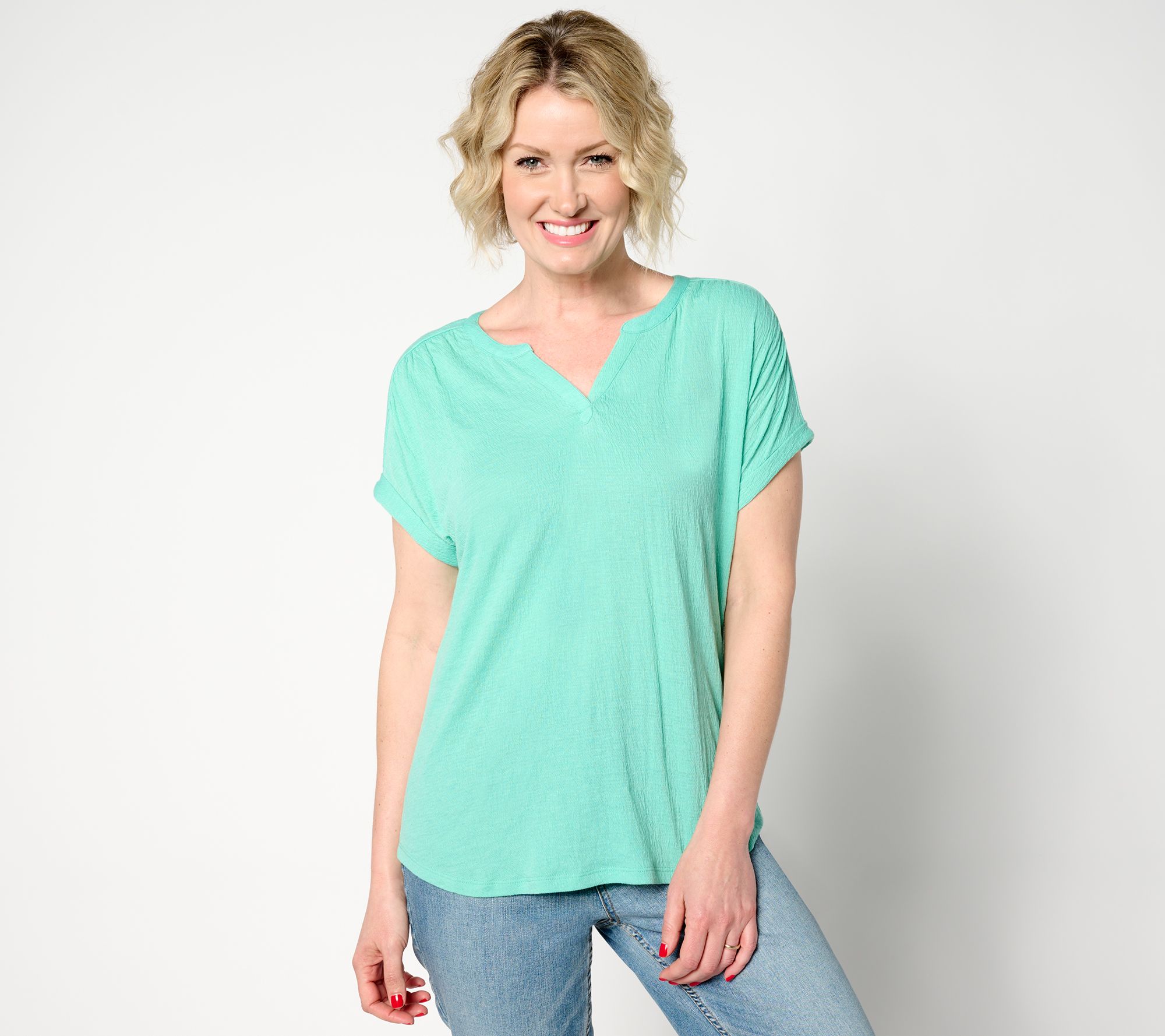 "As Is" Denim & Co. By the Beach Knit Gauze Dolman Sleeve Top