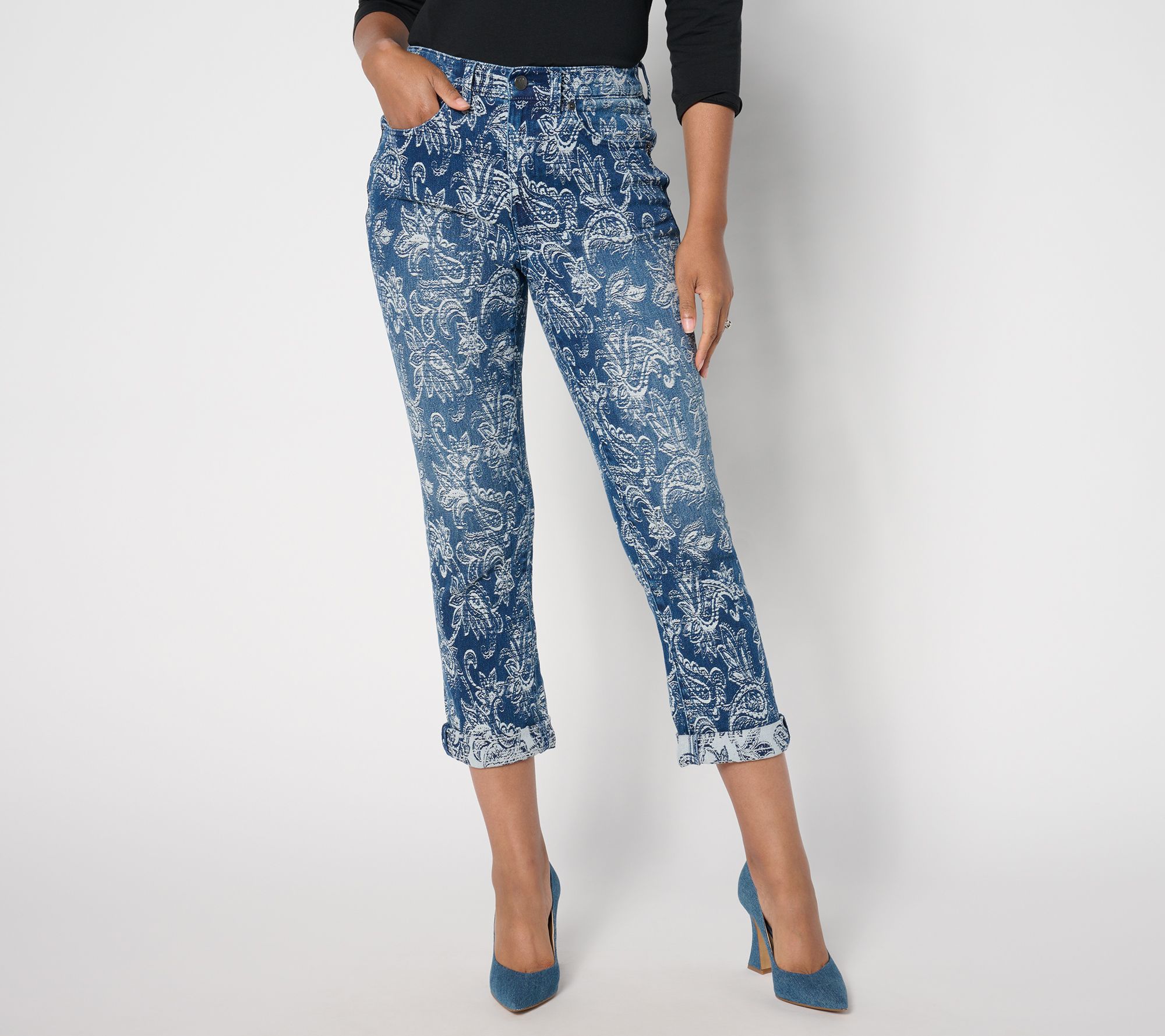 "As Is" Women With Control Regular Jacquard Denim Crop Pants