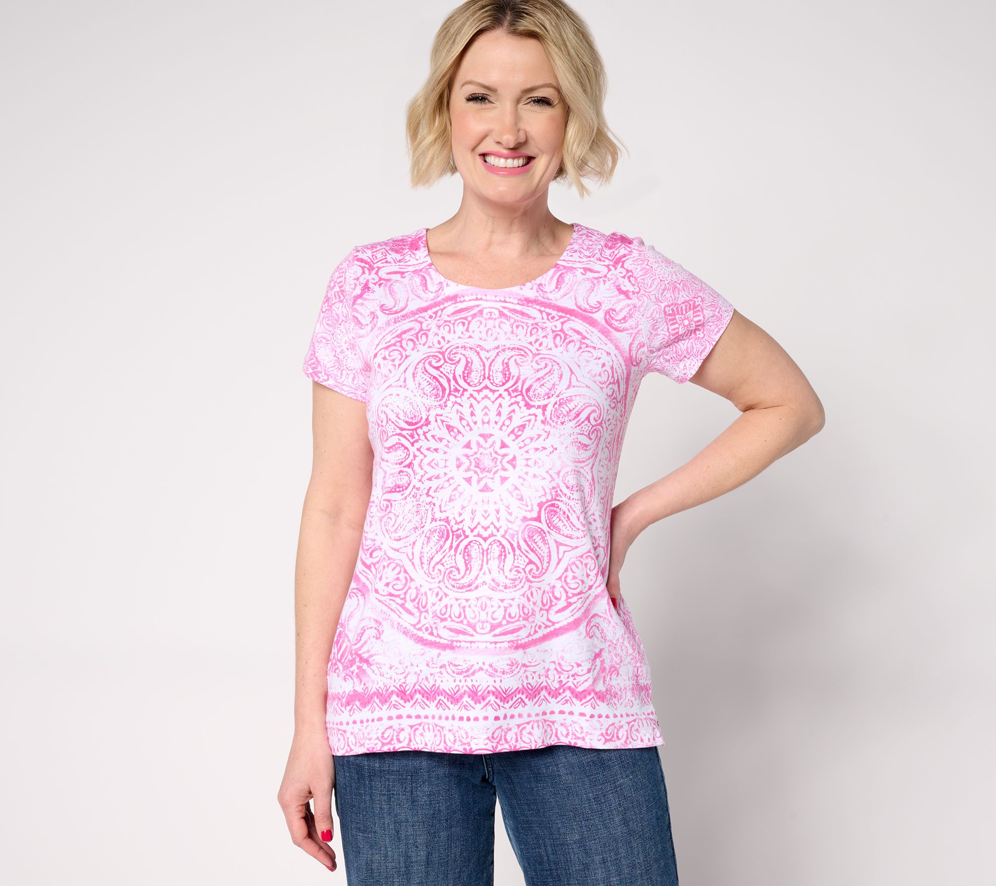 Belle Boho by Kim Gravel Slub Knit Exotique Tile Print Top