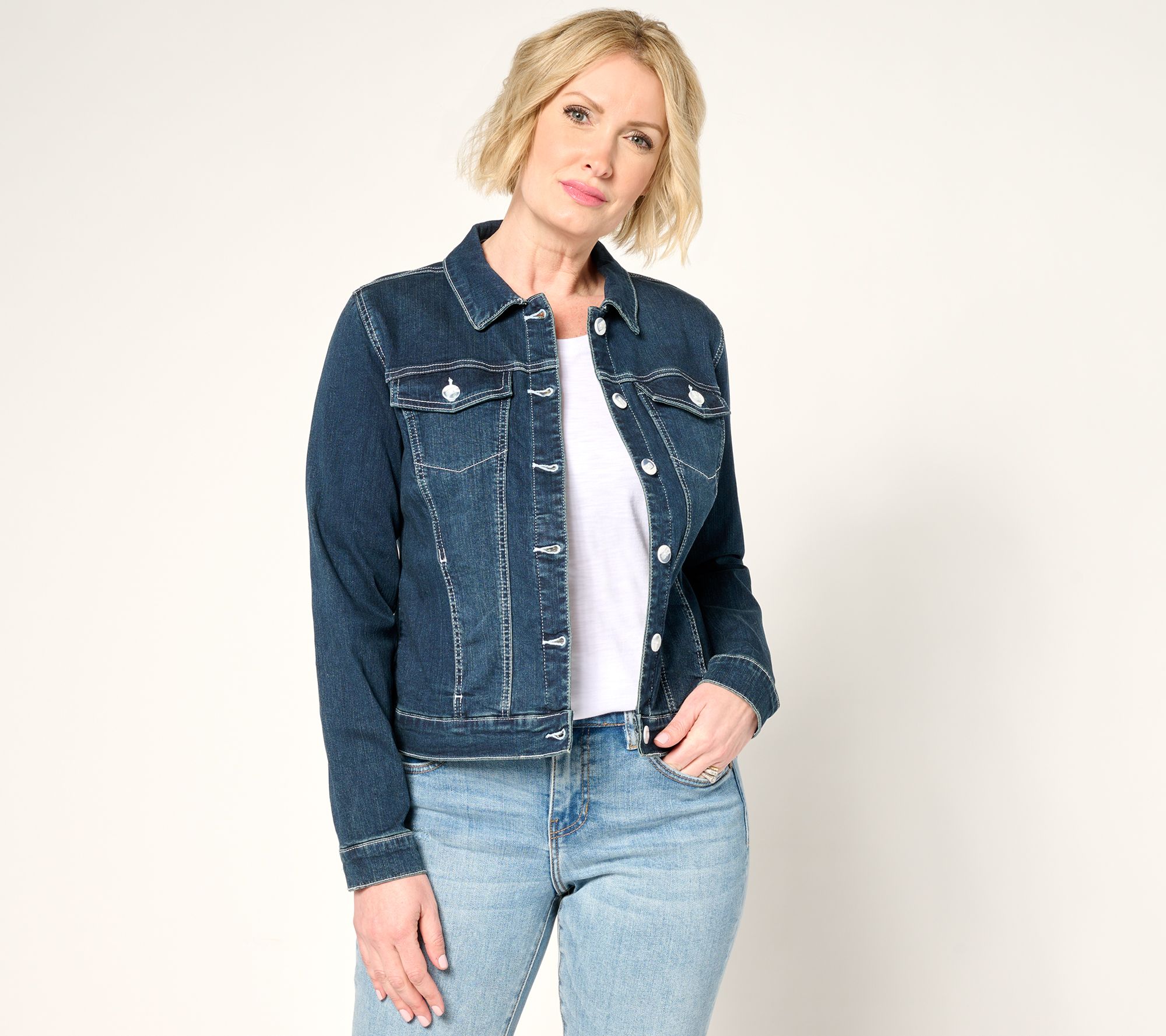 Belle by Kim Gravel TripleLuxe Denim Topstitch Jean Jacket