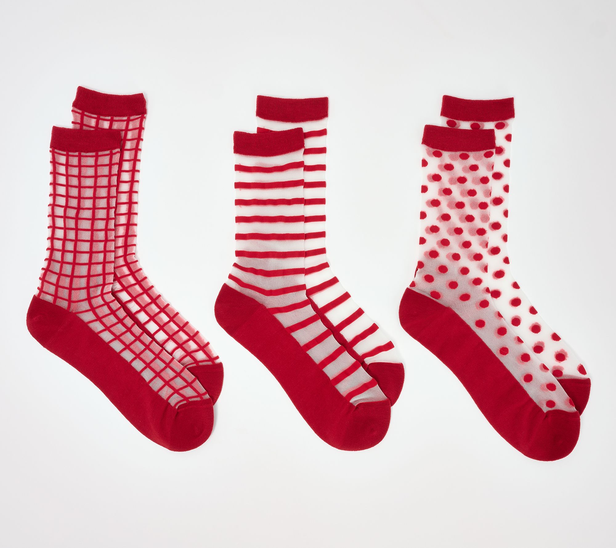 "As Is" Complliments 3 Pack of Sheer Patterned Crew Socks